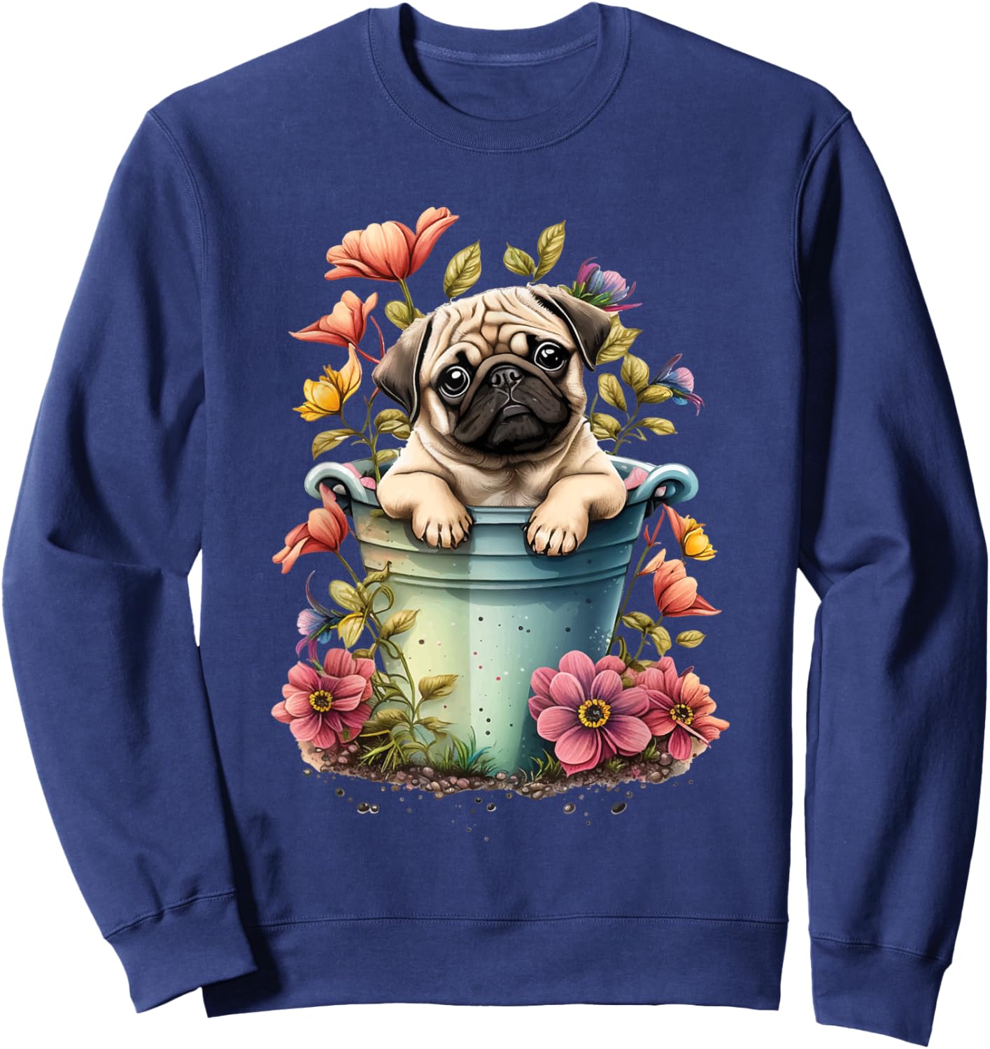 Spring Floral Pug - Dog Owner Pet Trainer Animal Puppy Lover Men Women Kids Sweatshirt - Sweatshirt | Navy