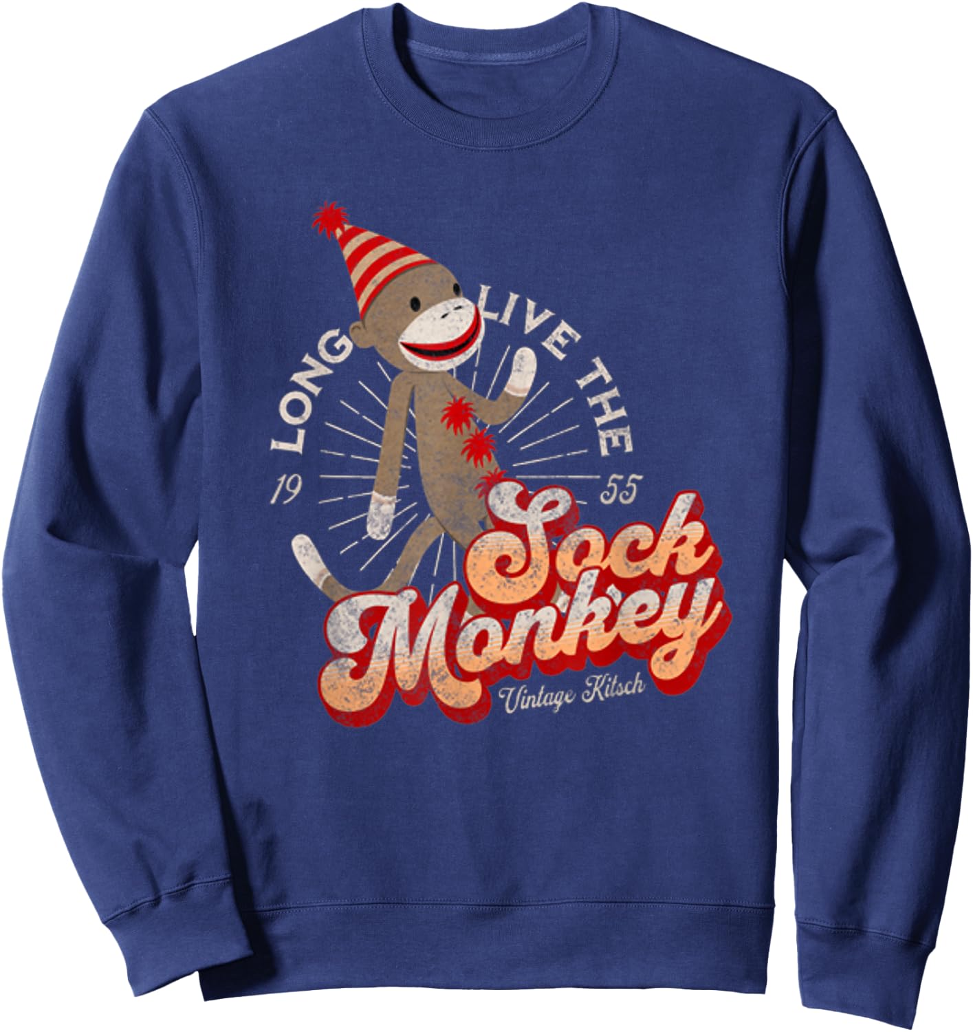 Long Live the Sock Monkey Est 1955 Cute Sock Monkey Sweatshirt - Sweatshirt | Navy