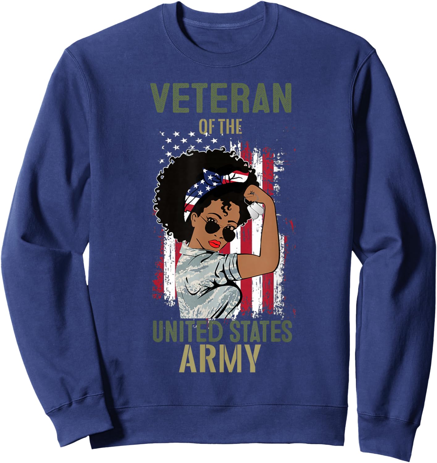 African American Army Veteran Female Shirt, Melanin US Army Sweatshirt - Sweatshirt | Navy