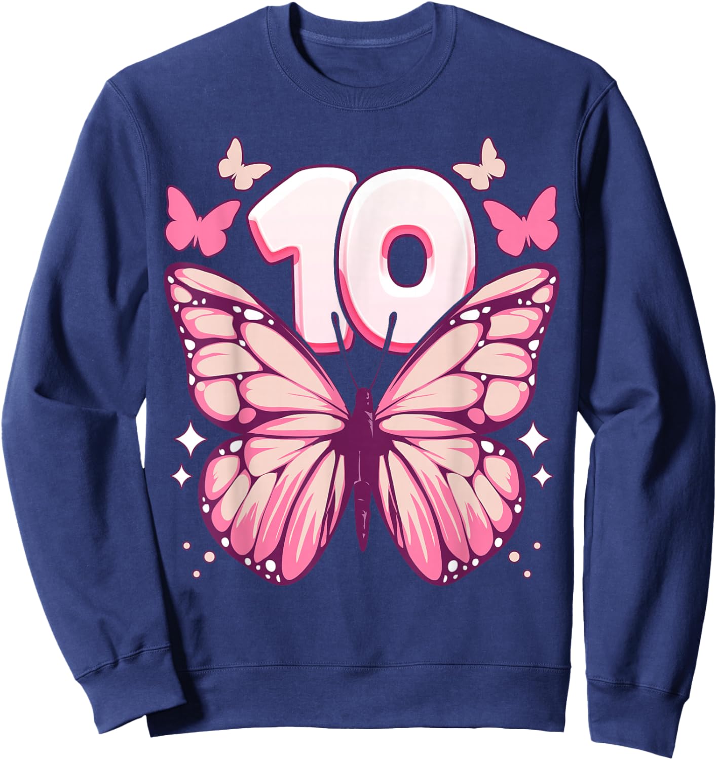 Birthday Girl 10 Years, Butterflies and Number 10 Sweatshirt - Sweatshirt | Navy