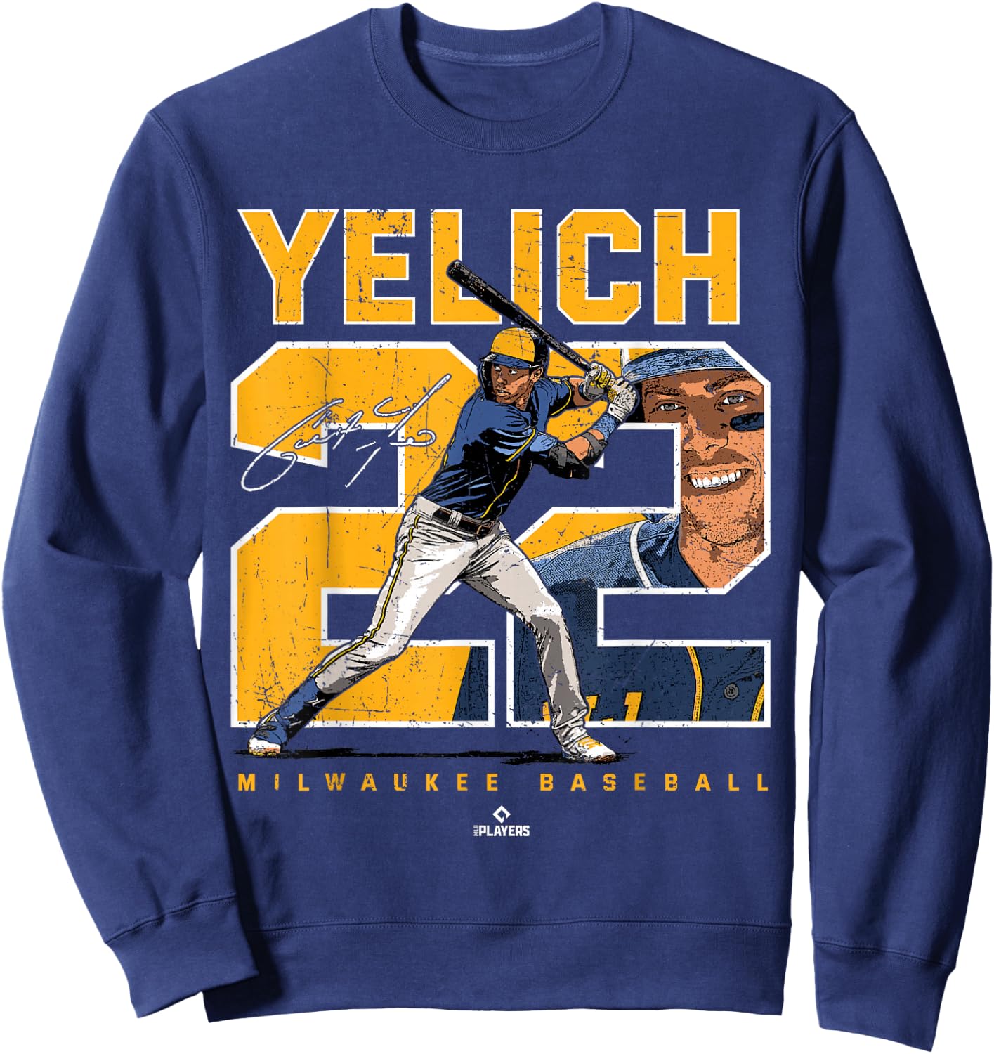 Number and Portrait Christian Yelich Milwaukee MLBPA Sweatshirt - Sweatshirt | Navy