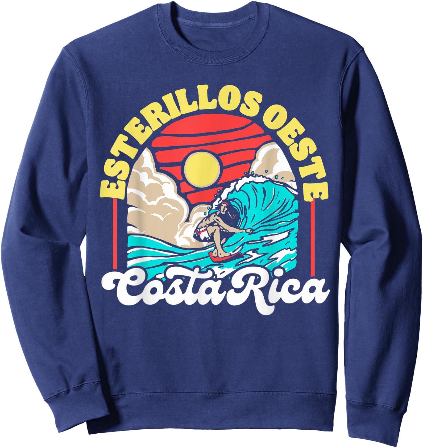 Esterillos Oeste Costa Rica Wave Curl Tube Retro 80s Beach Sweatshirt - Sweatshirt | Navy