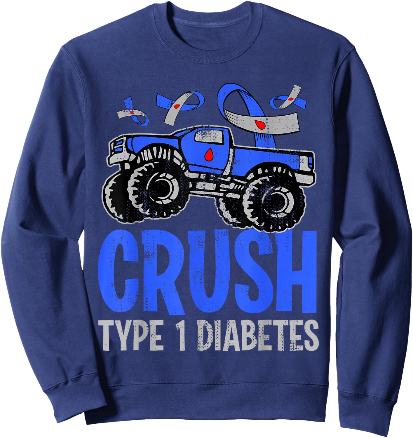 T1D Kids Monster Truck Crush Type 1 Diabetes Sweatshirt - Sweatshirt | Navy