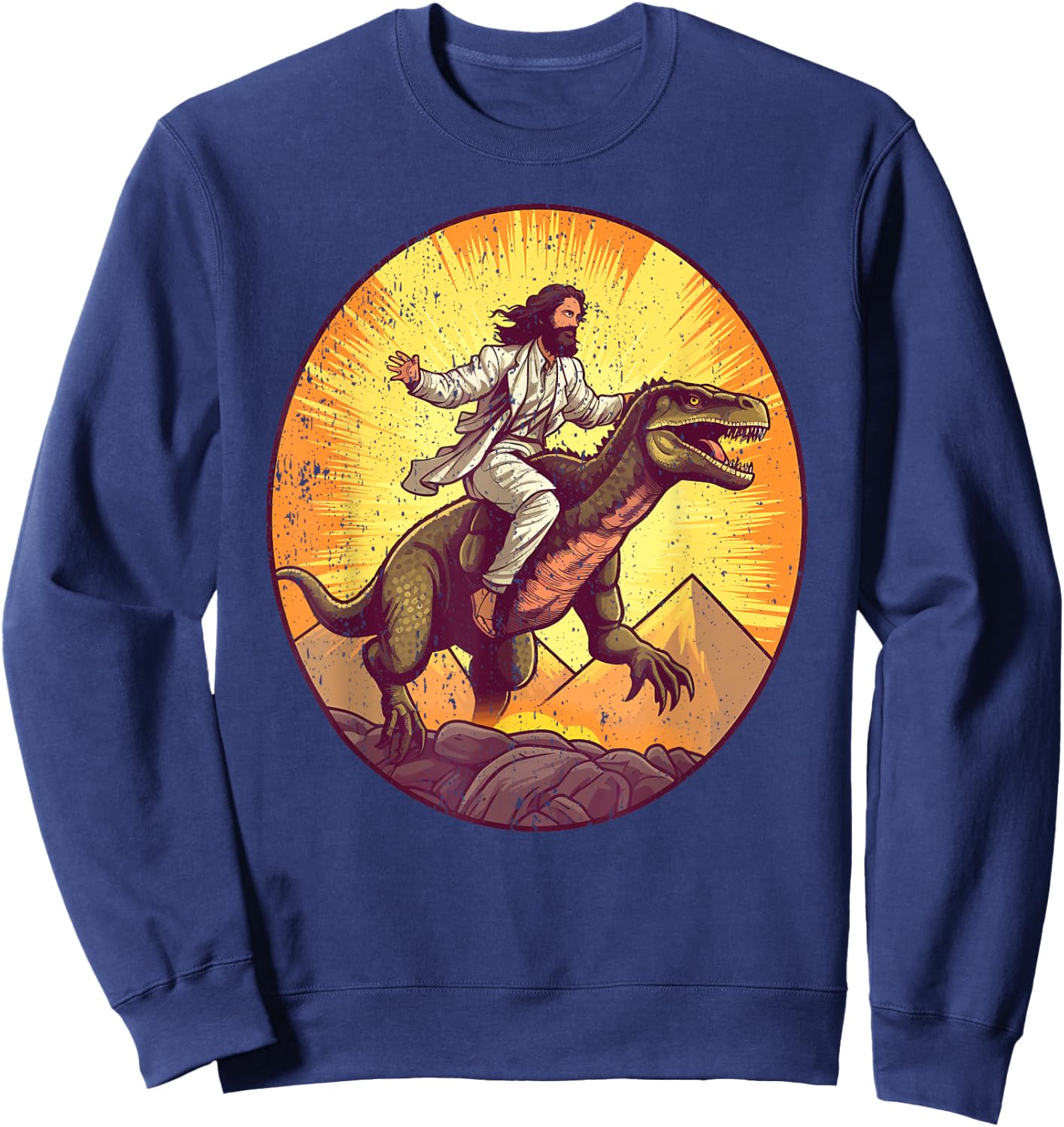 Jesus Riding T-Rex I Jesus Christ On Dinosaur Sweatshirt - Sweatshirt | Navy