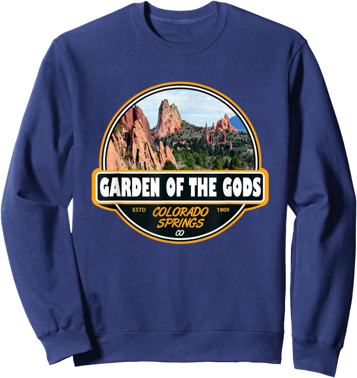 Garden of the Gods Colorado Springs Travel Art Emblem Sweatshirt - Sweatshirt | Navy