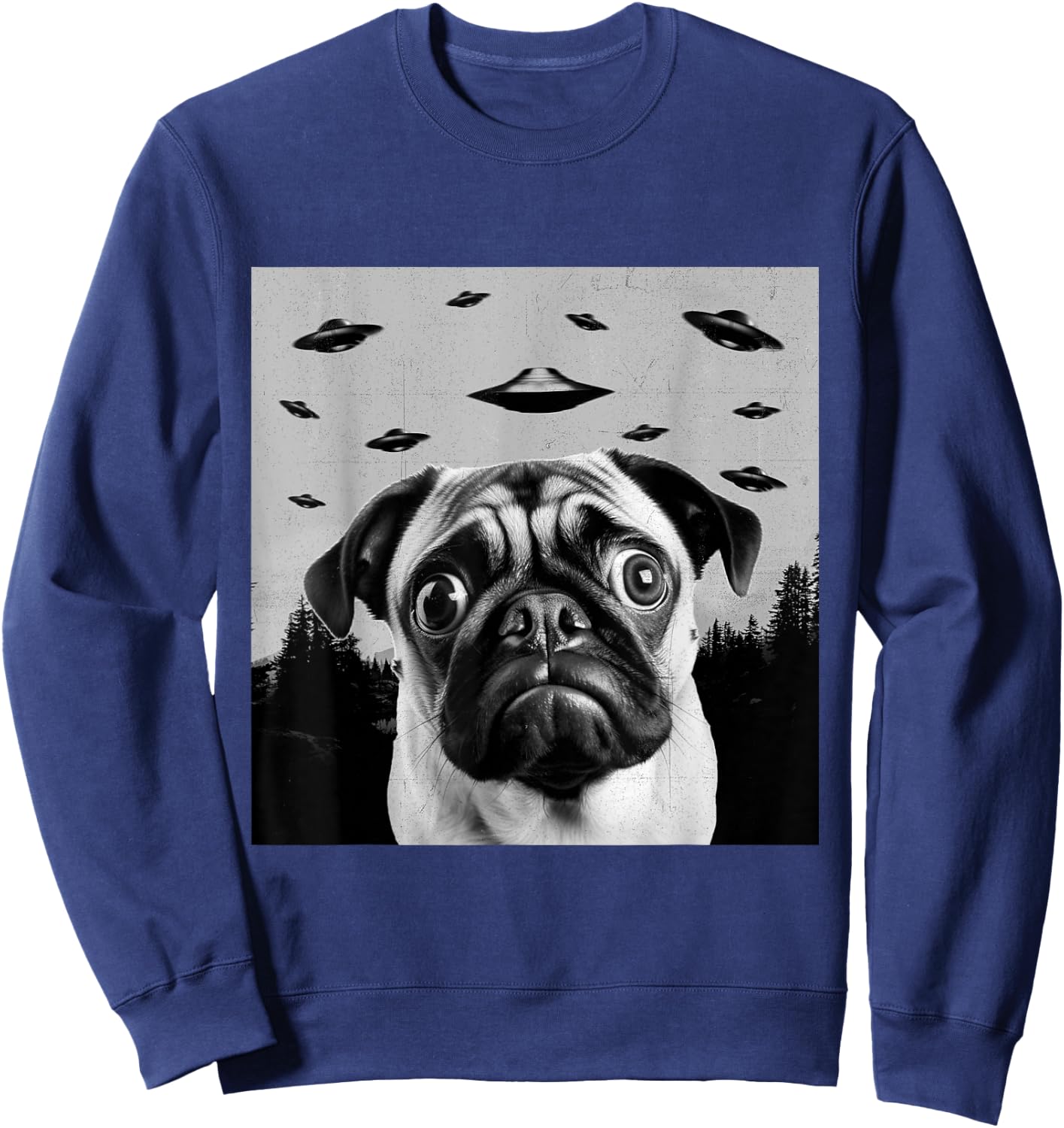 Alien UFO Funny Pug Dog Lover Men Women Kids Sweatshirt - Sweatshirt | Navy