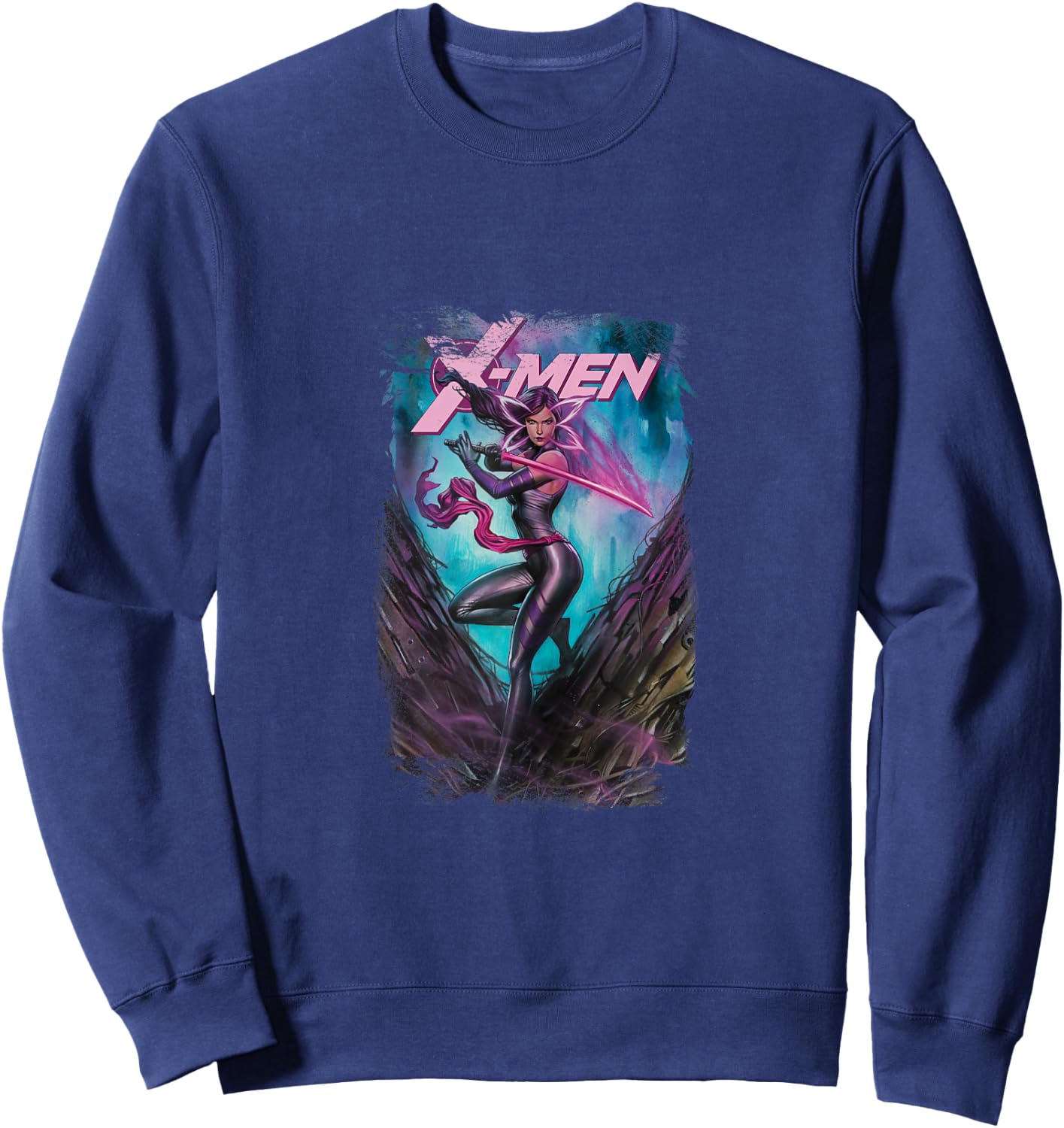 Marvel X-Men Psylocke Wielding Sword Vintage Poster Sweatshirt - Sweatshirt | Navy