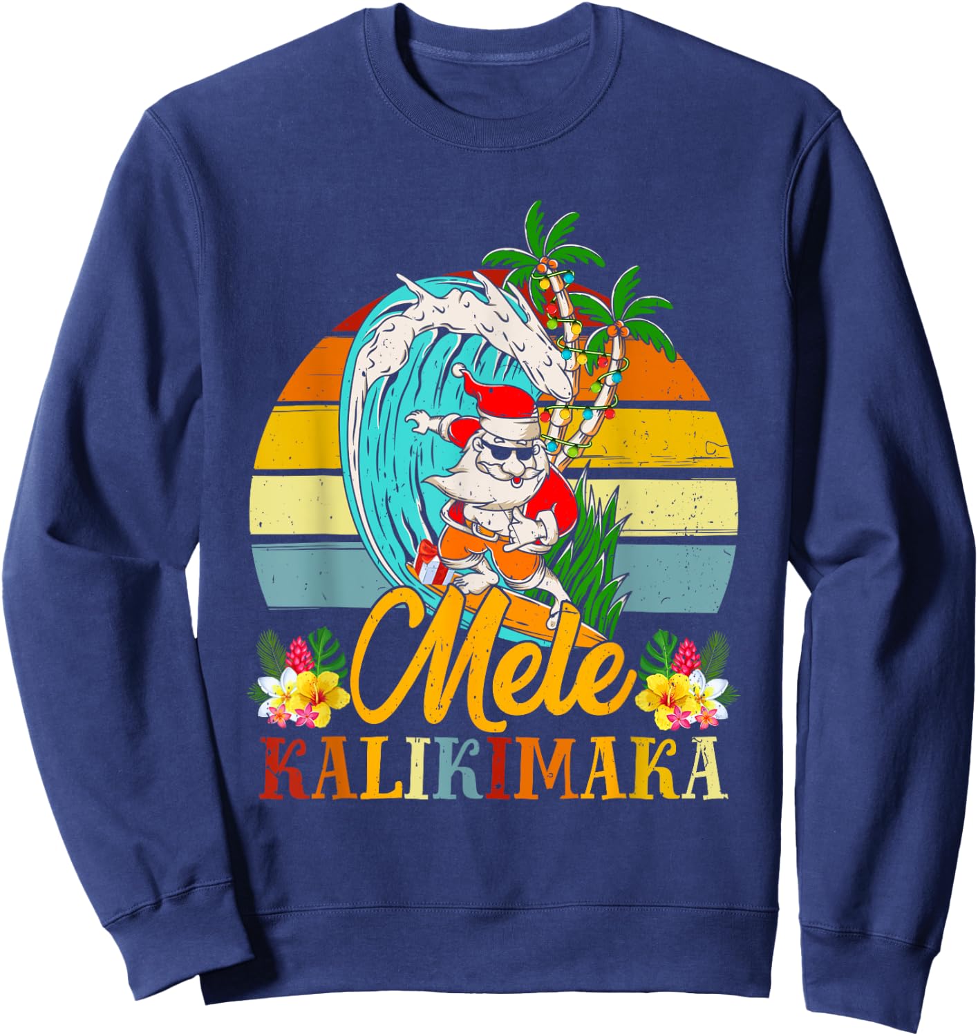 Mele-Kalikimaka Retro Christmas Santa Shaka Hawaii Sweatshirt - Sweatshirt | Navy