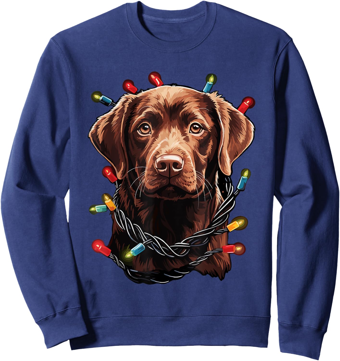 Chocolate Labrador Dog Christmas Lights Santa Hat Xmas Sweatshirt - Sweatshirt | Navy