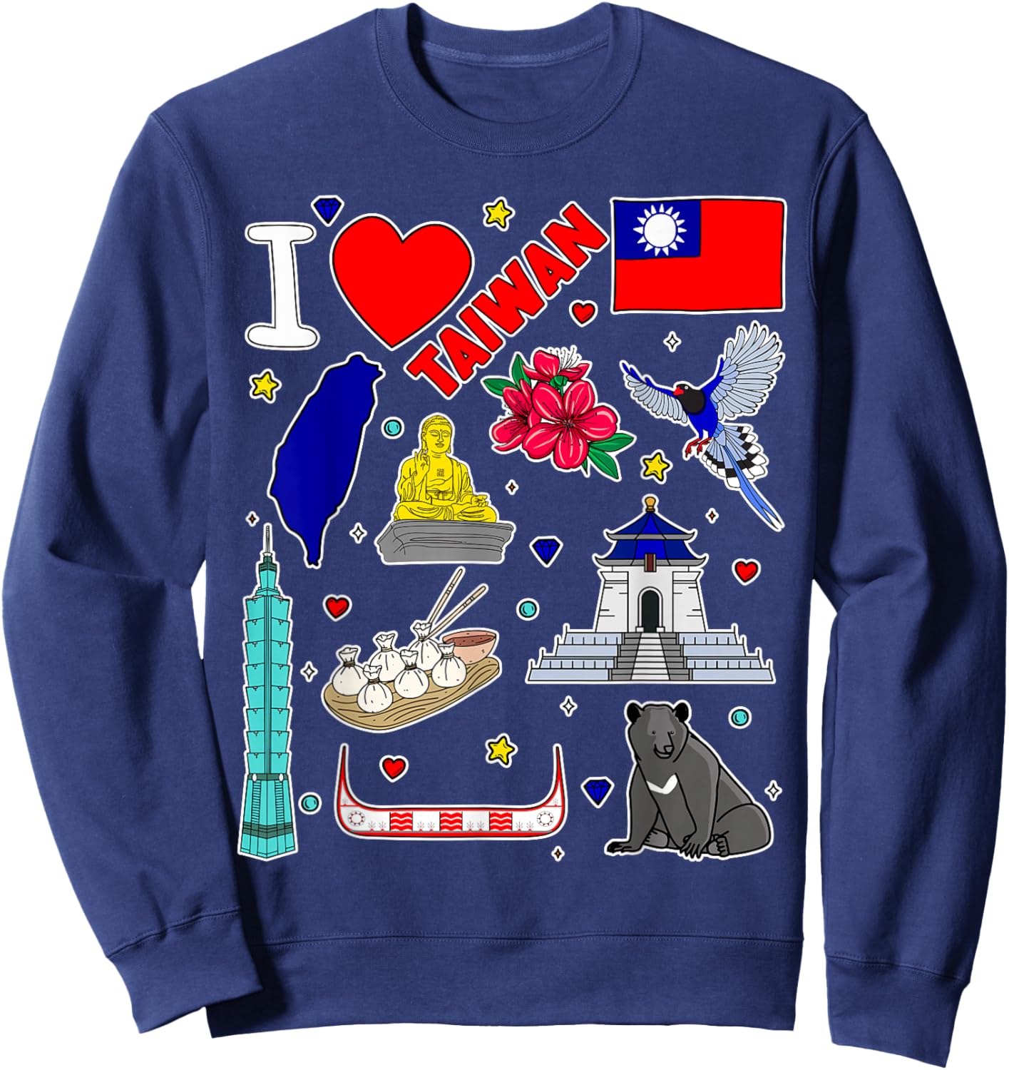 Taiwanese hand drawn symbols, Taiwan map, cultural icons Sweatshirt - Sweatshirt | Navy