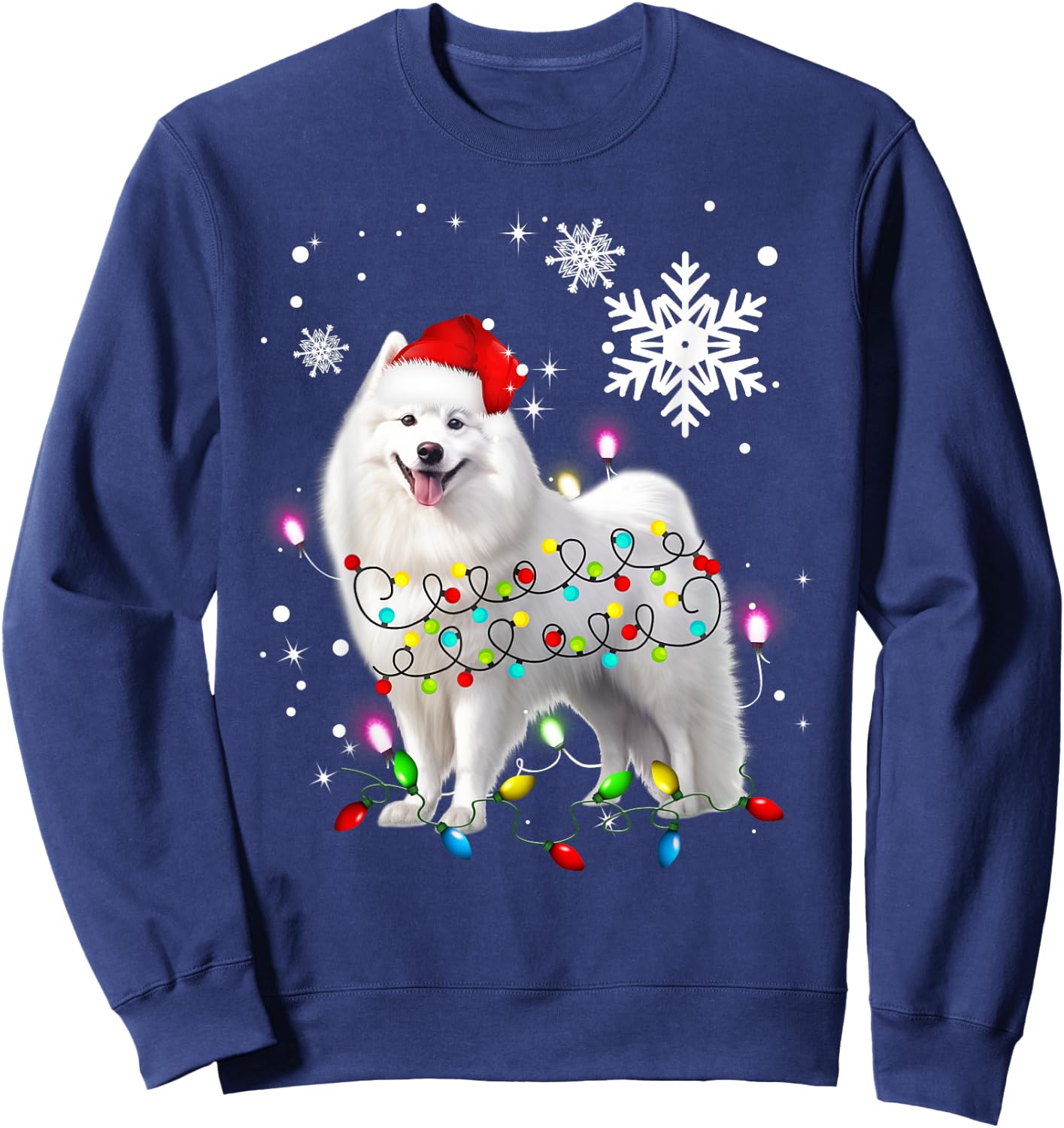 Samoyed Christmas Tree Light Pajama Samoyed Lover Xmas Sweatshirt - Sweatshirt | Navy