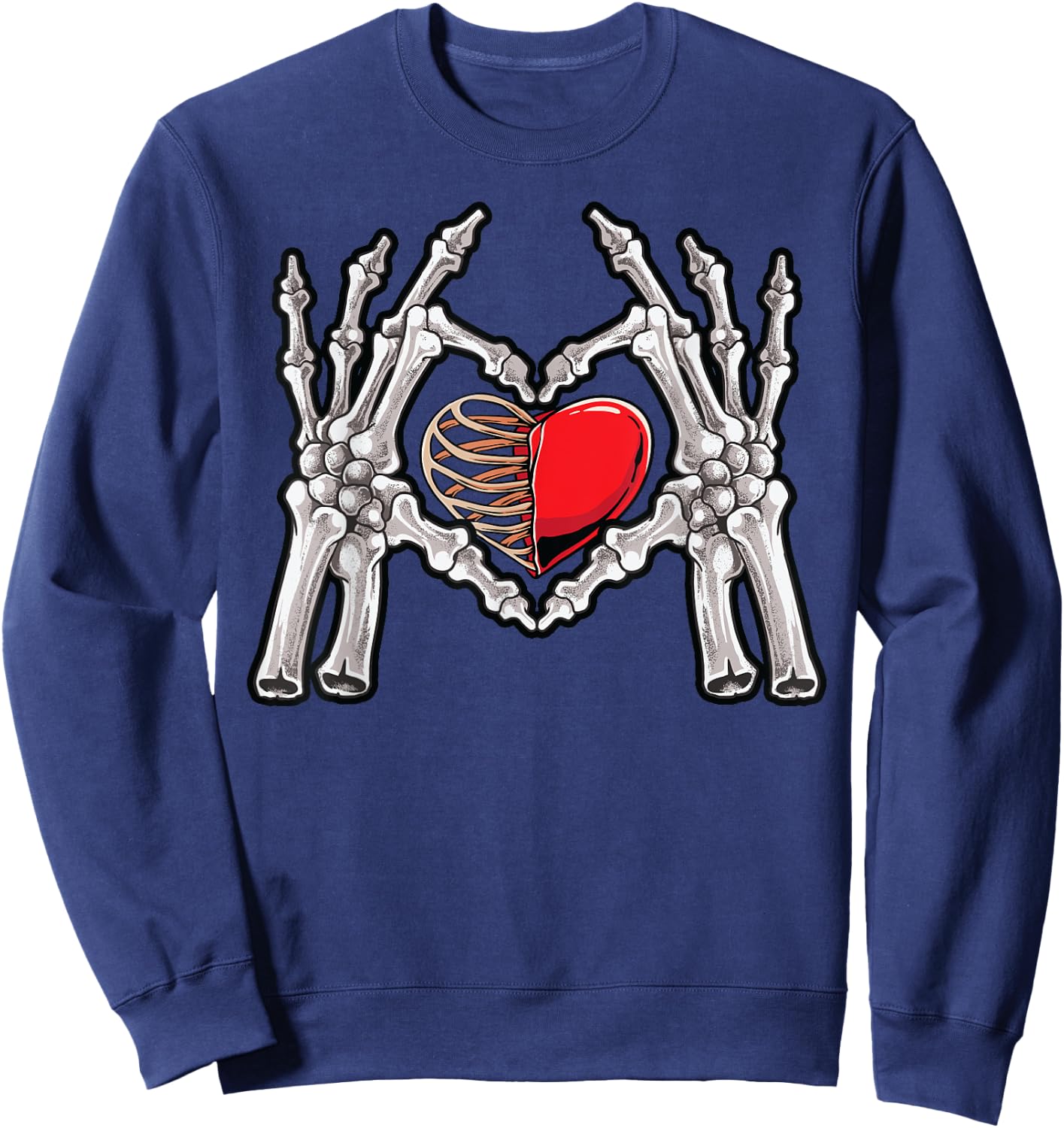 Skeleton Hand Heart Sign Bones Costume Love Skull Tapestry Sweatshirt - Sweatshirt | Navy