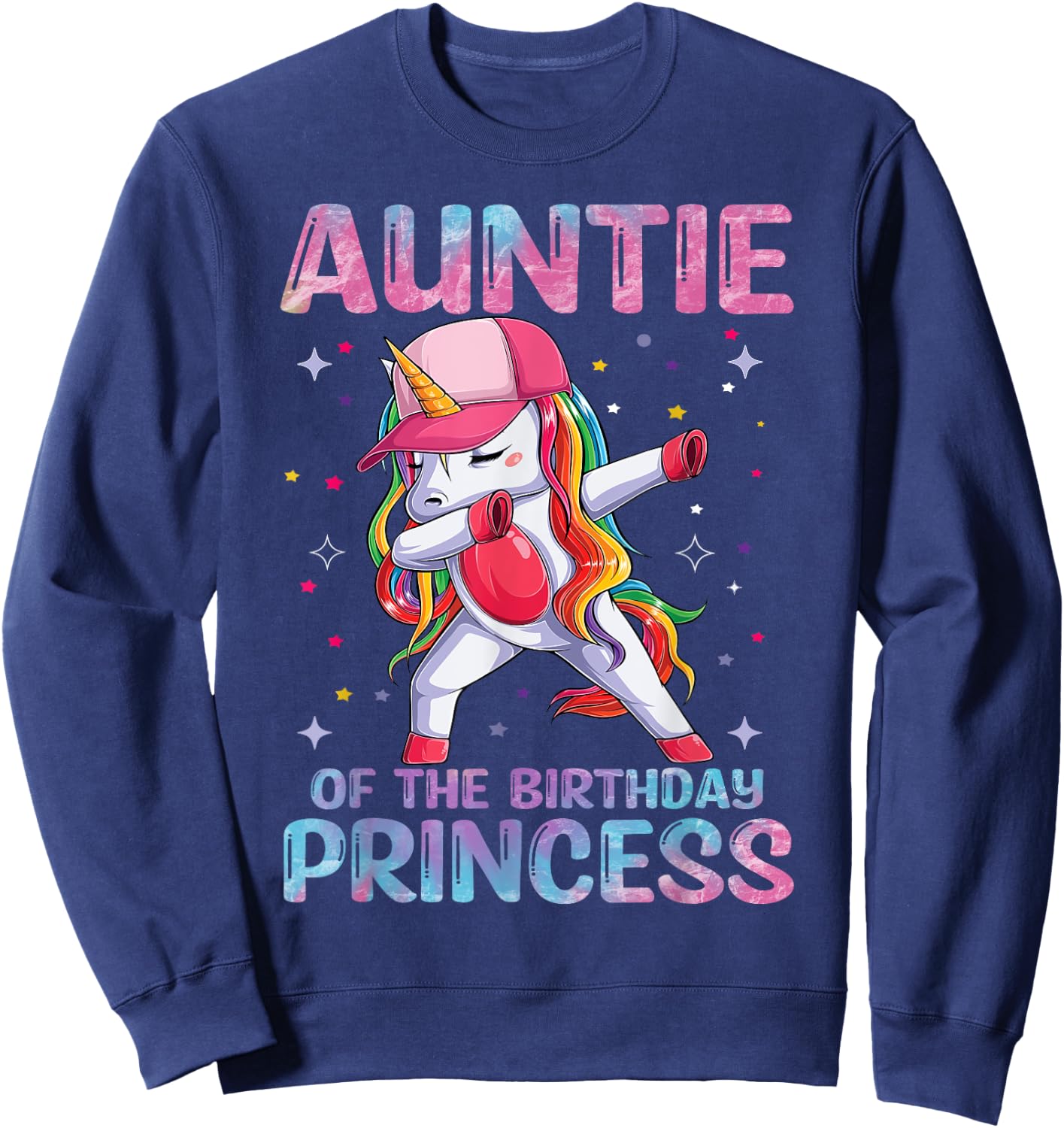 Auntie of the Birthday Princess Girl Dabbing Unicorn Aunt Sweatshirt - Sweatshirt | Navy