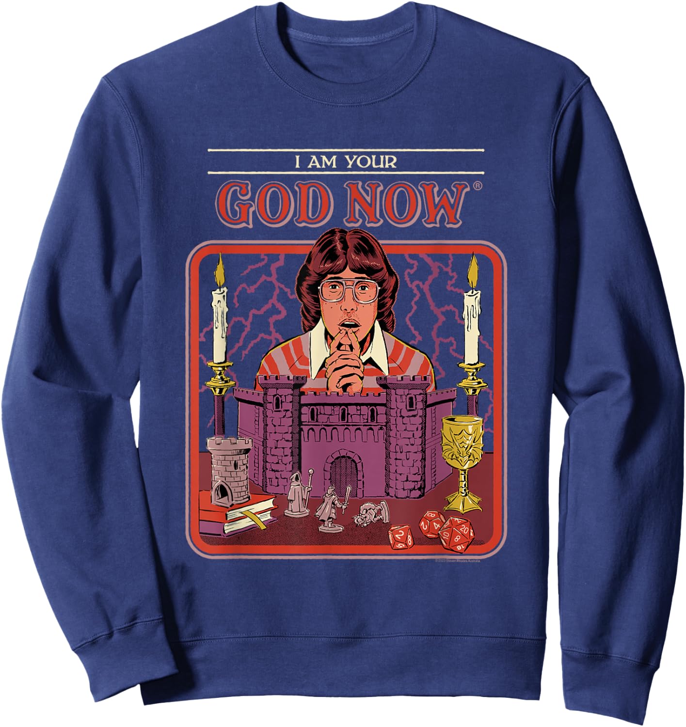 Steven Rhodes Your God Now Tabletop Gaming Retro Dark Humor Sweatshirt - Sweatshirt | Navy