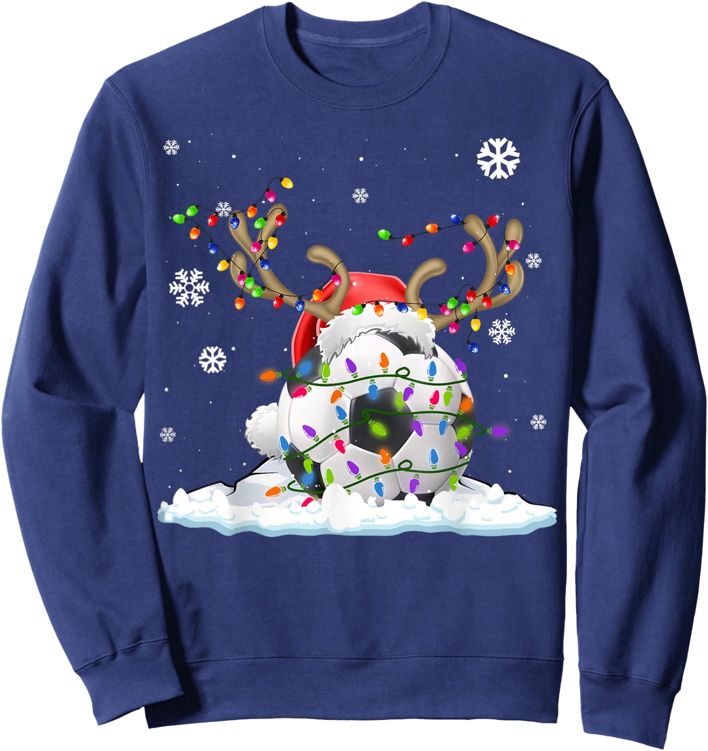 Funny Soccer Lovers Soccer Santa Hat Ugly Christmas Sweater Sweatshirt - Sweatshirt | Navy