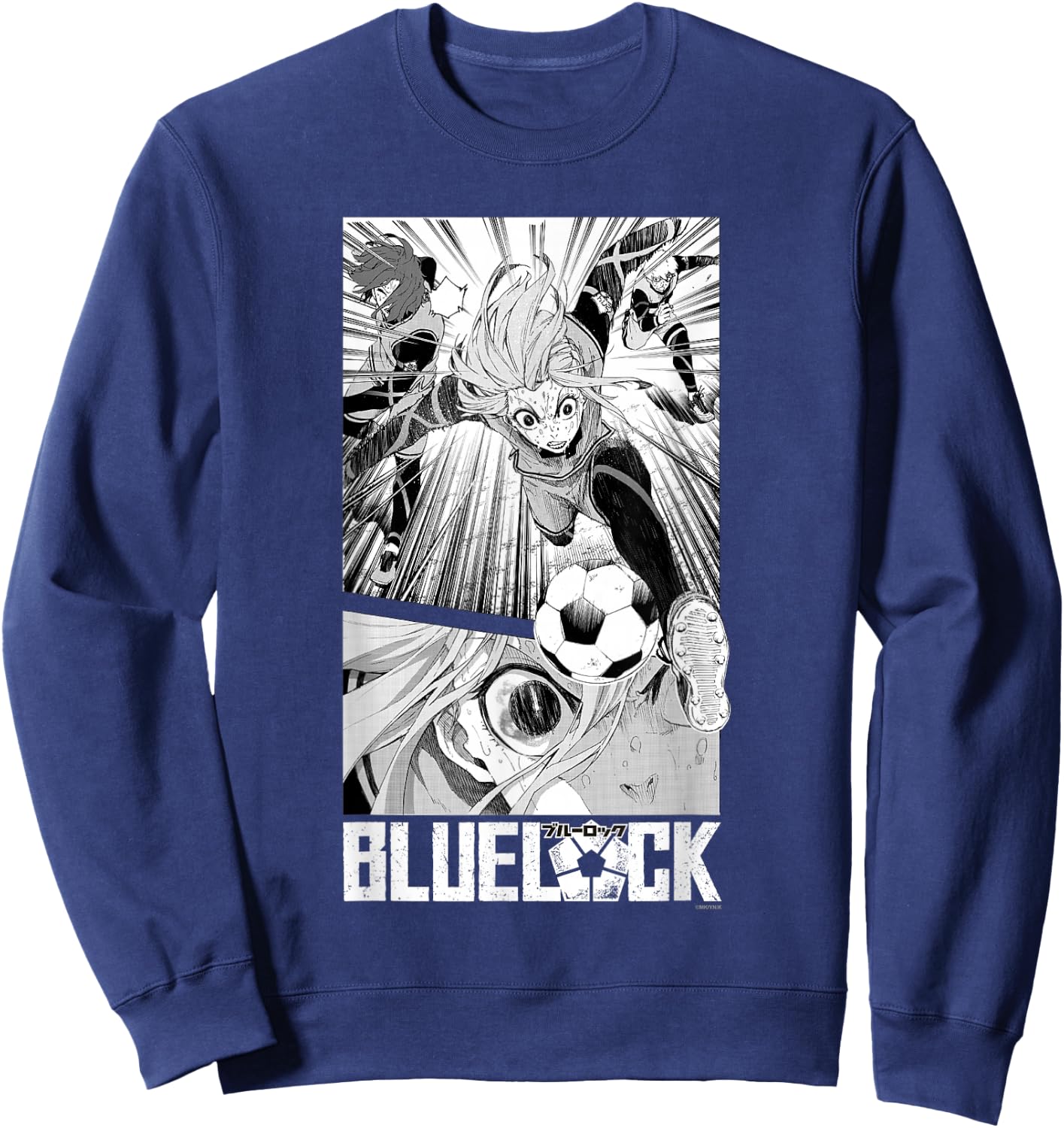 Blue Lock Hyoma Chigiri Running Through Big Chest Portrait Sweatshirt - Sweatshirt | Navy