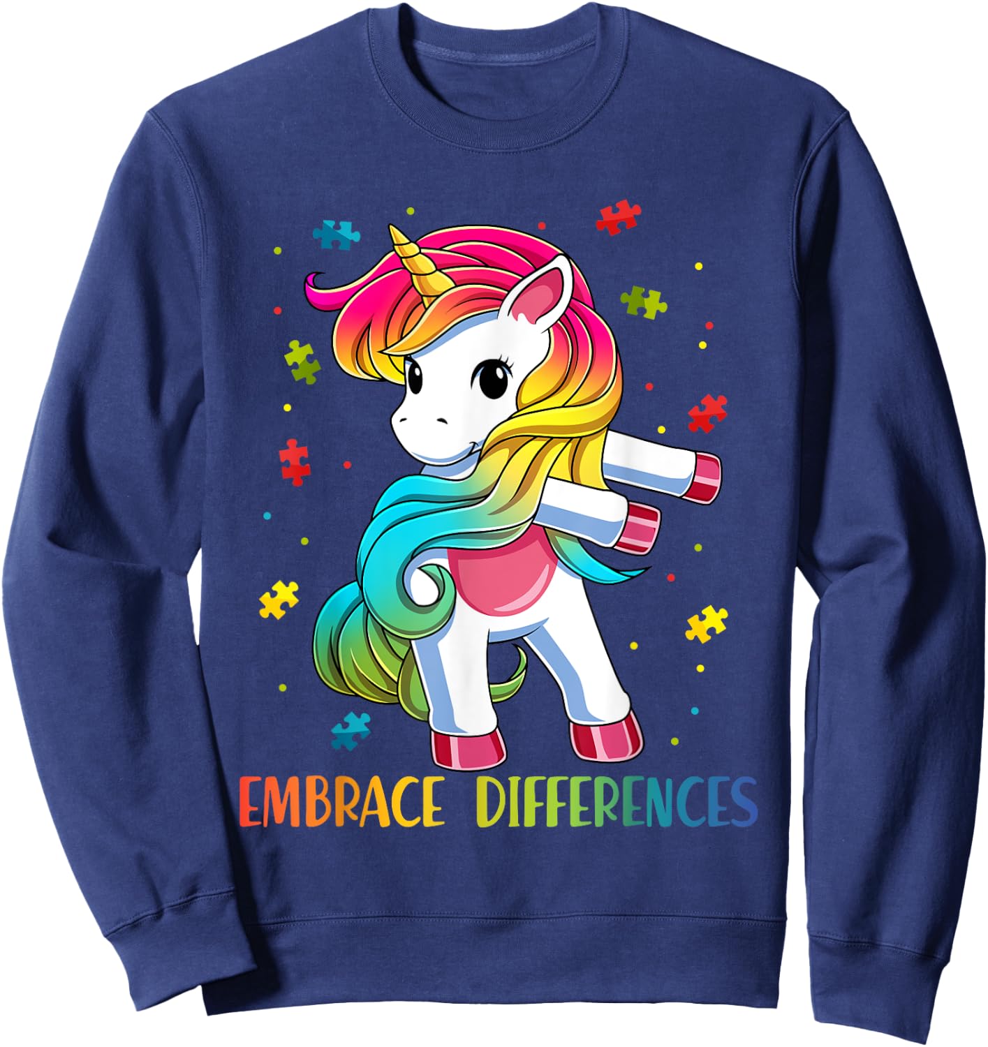 Embrace Differences Unicorn - Autism Awareness for Kids Sweatshirt - Sweatshirt | Navy