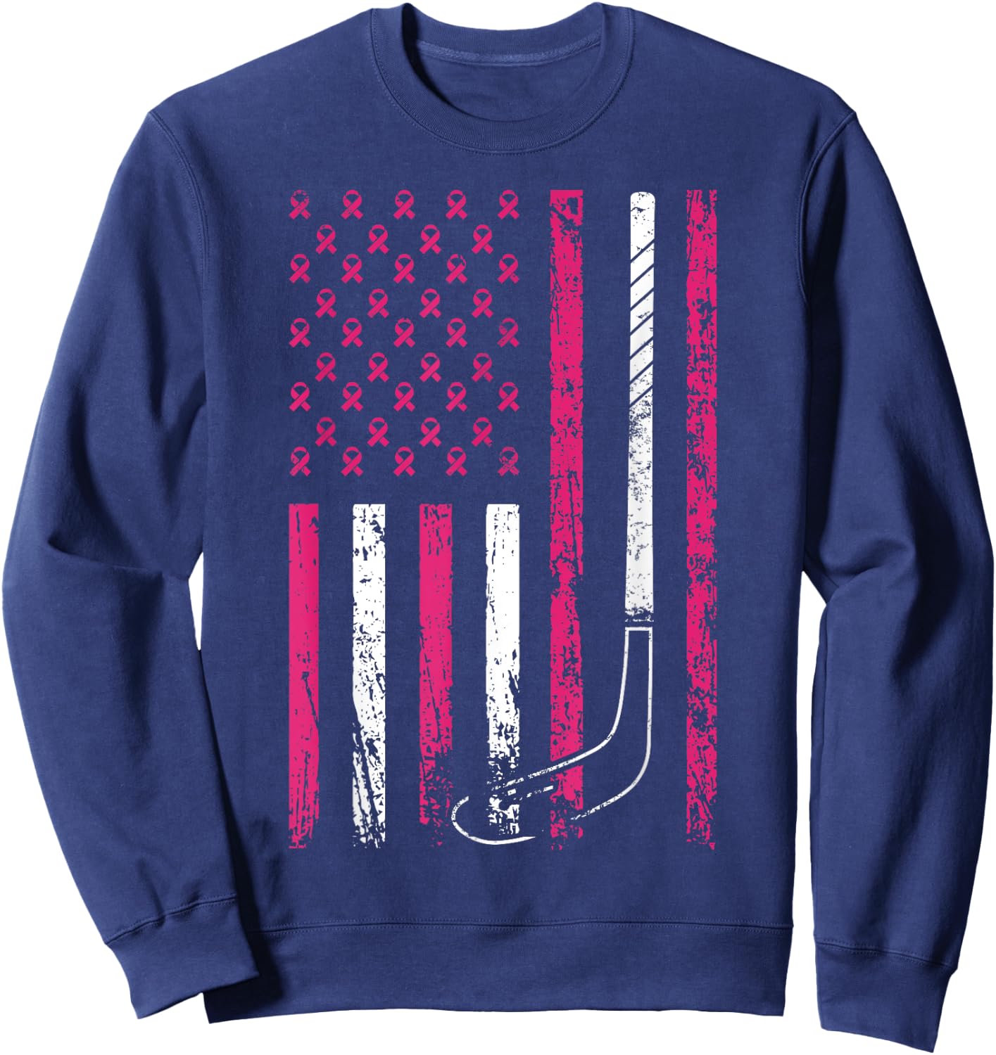 American Sports Flag Breast Cancer Awareness Ice Hockey Sweatshirt - Sweatshirt | Navy