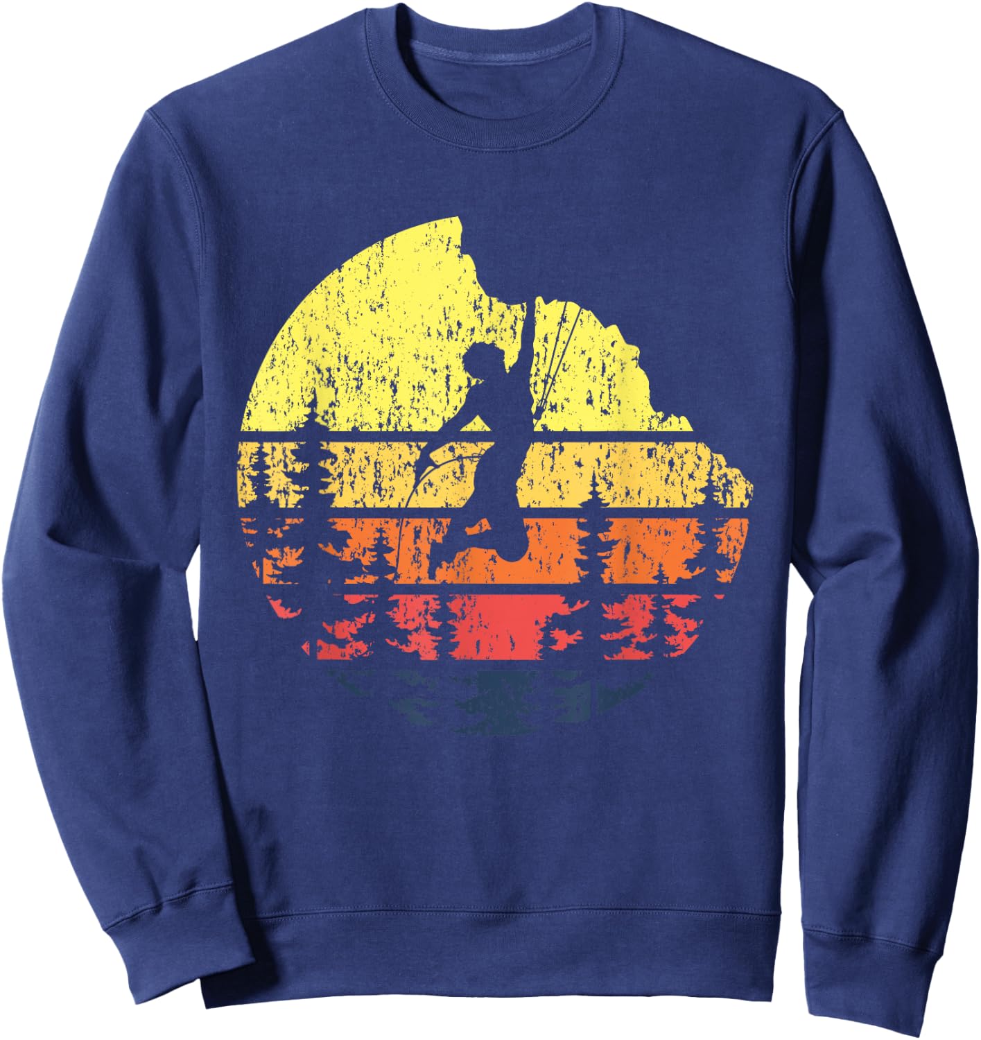 Retro Sunset Rock Climber - Boulderer Bouldering Climbing Sweatshirt - Sweatshirt | Navy