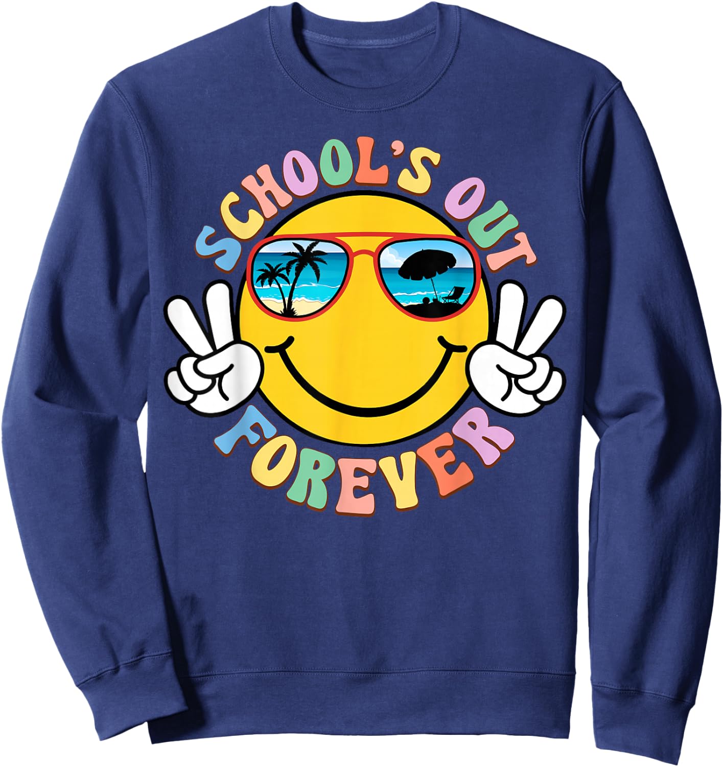 Retro Groovy School's Out Forever Retired Teacher Retirement Sweatshirt - Sweatshirt | Navy