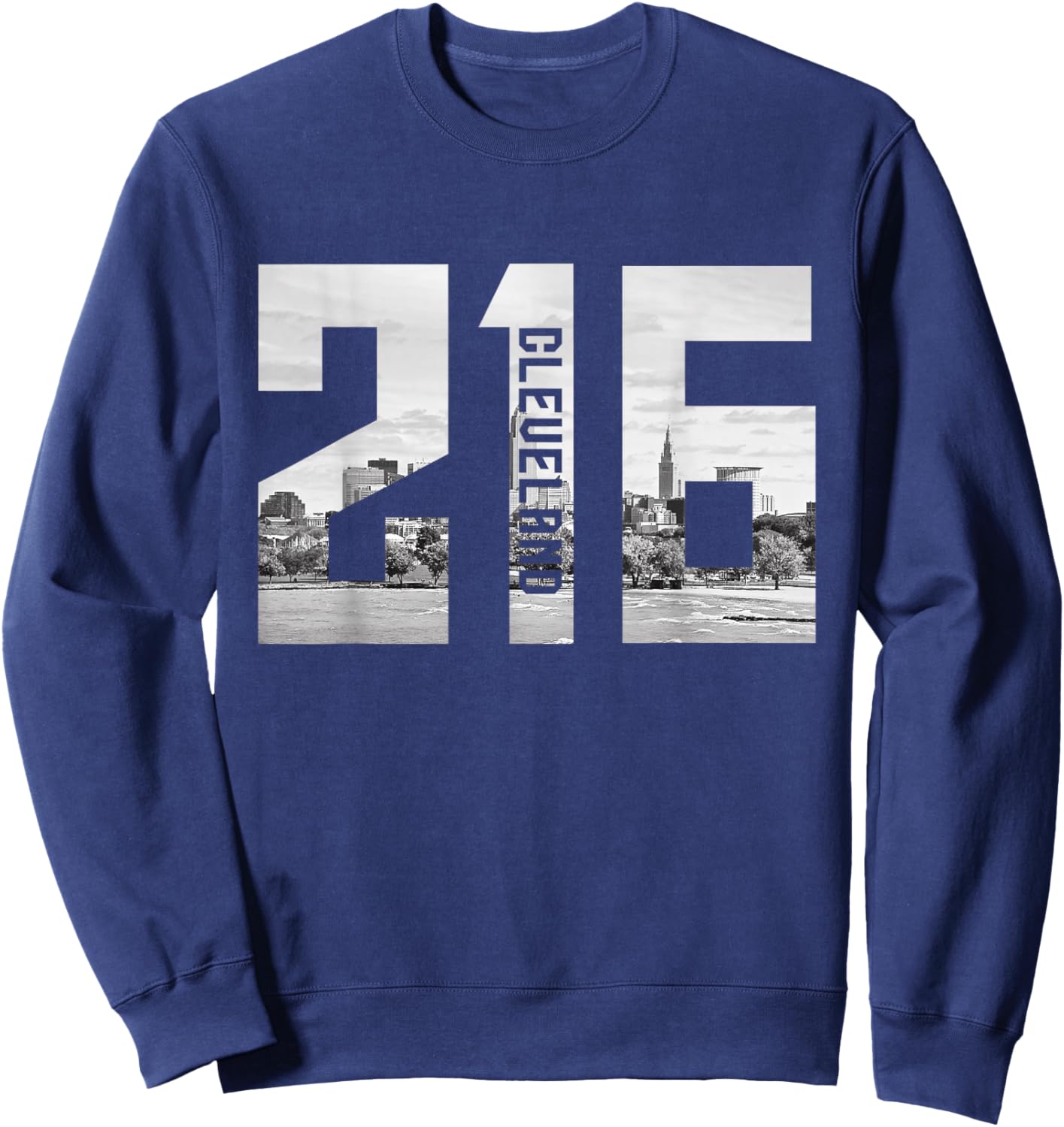 Vintage Cleveland Ohio 216 Area Code Skyline Sweatshirt - Sweatshirt | Navy