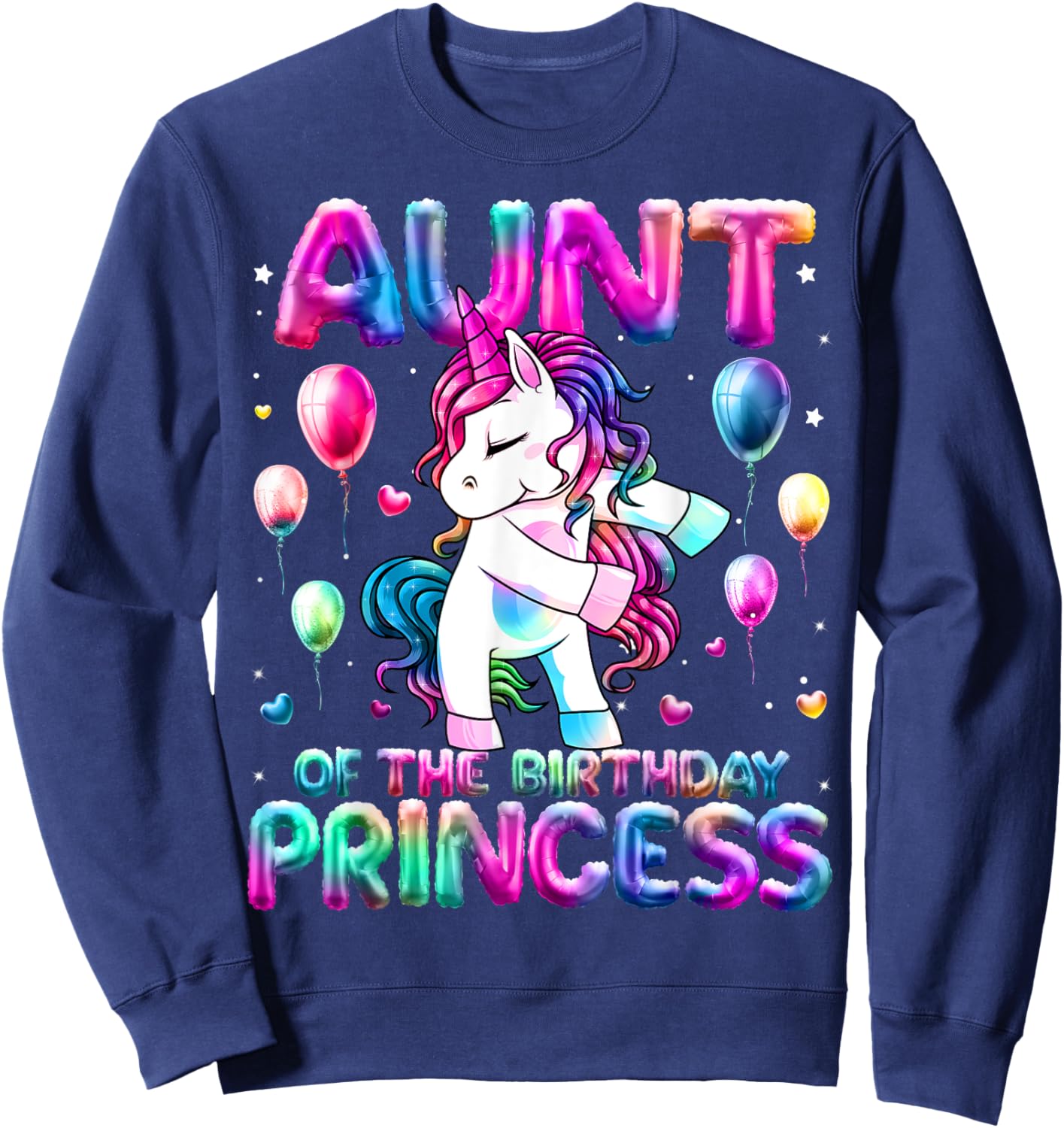 Auntie of the Birthday Princess Girl Flossing Unicorn Aunt Sweatshirt - Sweatshirt | Navy