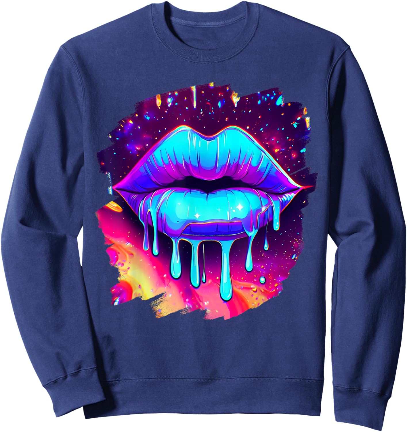 Rainbow Lips in Space Fashion Lip Art Design Print Colorful Sweatshirt - Sweatshirt | Navy