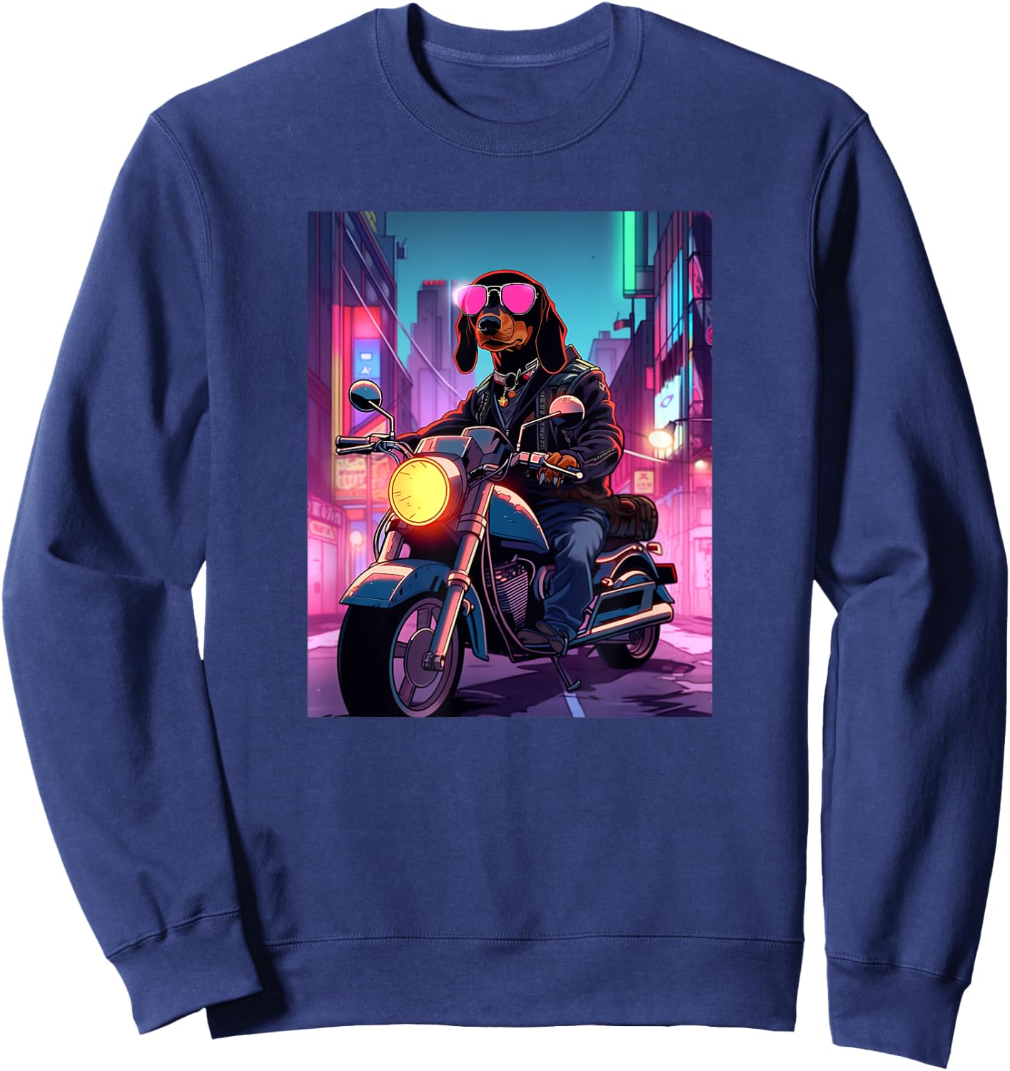 Dachshund Biker Funny Dog Motorcycle Men Women Kids Sweatshirt - Sweatshirt | Navy
