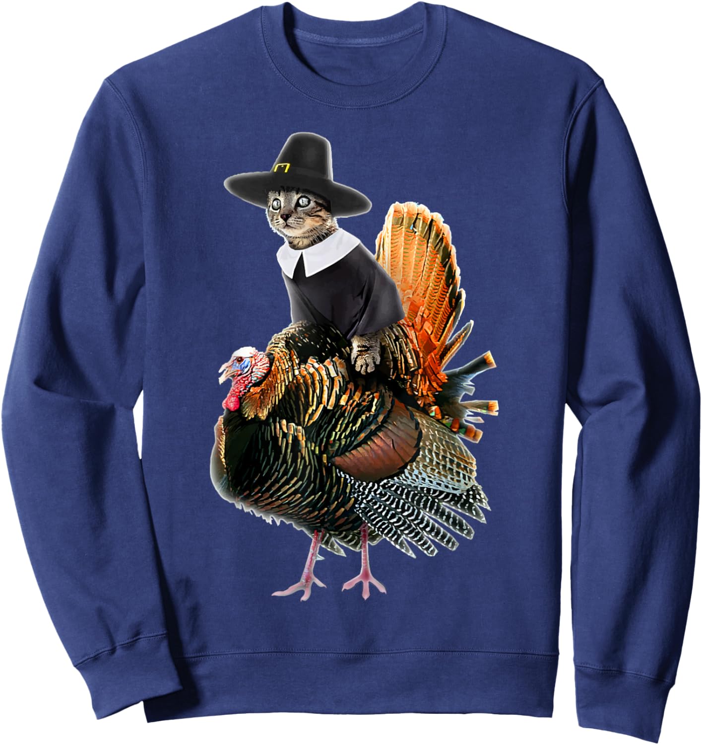Thanksgiving Cat Pilgrim Costume Thanksgiving Turkey Gift Sweatshirt - Sweatshirt | Navy