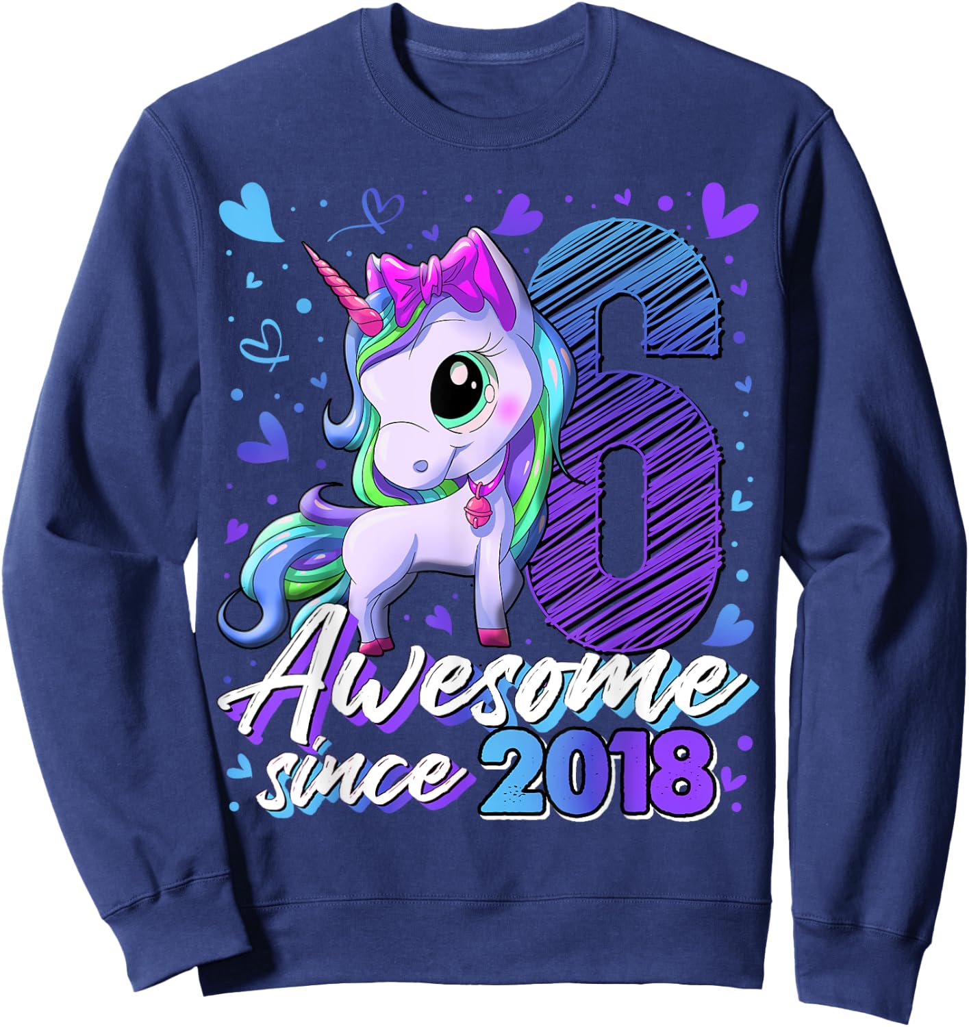 6 Years Old Flossing Unicorn Gifts 6th Birthday Girl Party Sweatshirt - Sweatshirt | Navy