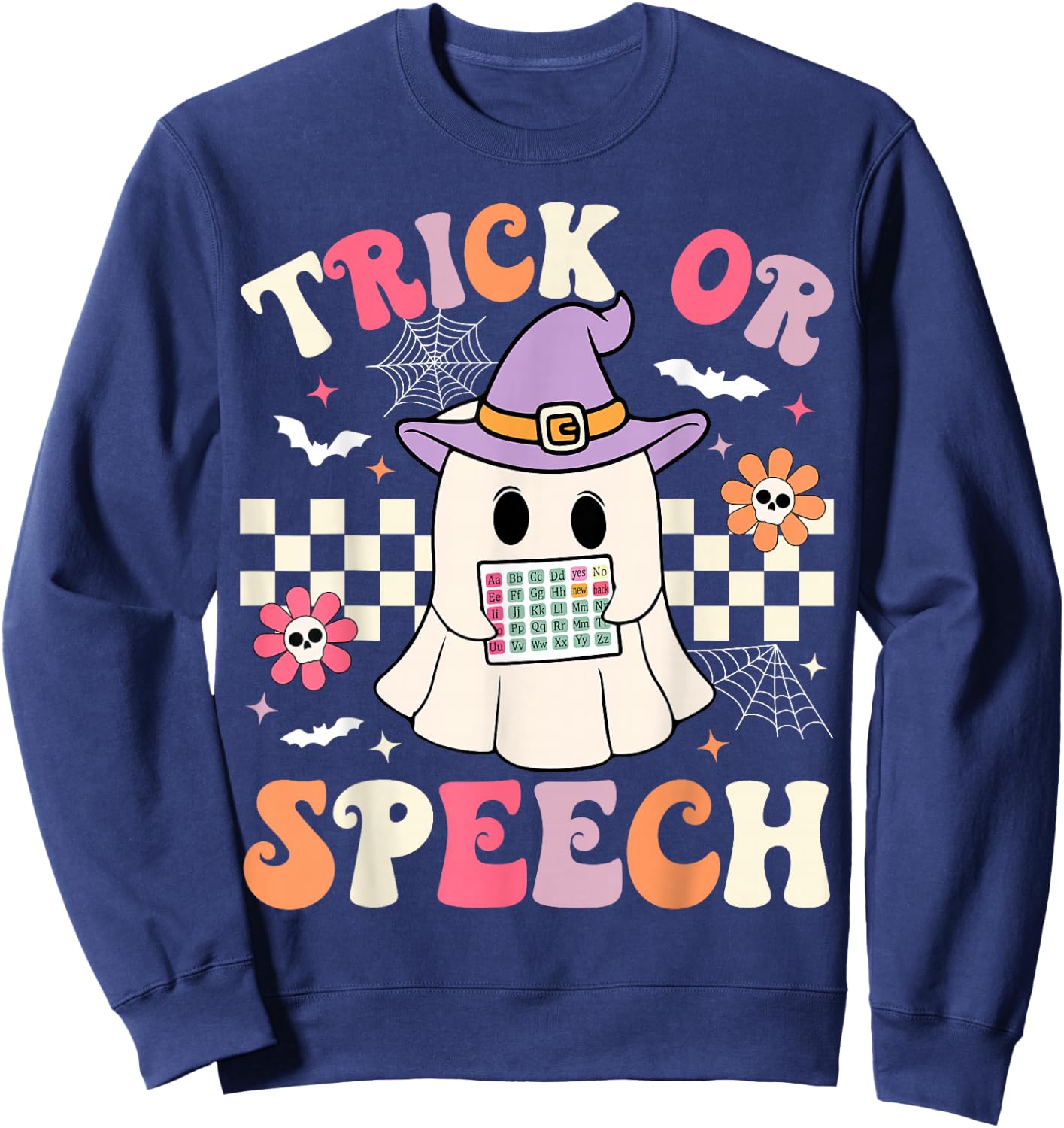 Trick or Speech Retro SLP Halloween Speech Therapy Halloween Sweatshirt - Sweatshirt | Navy