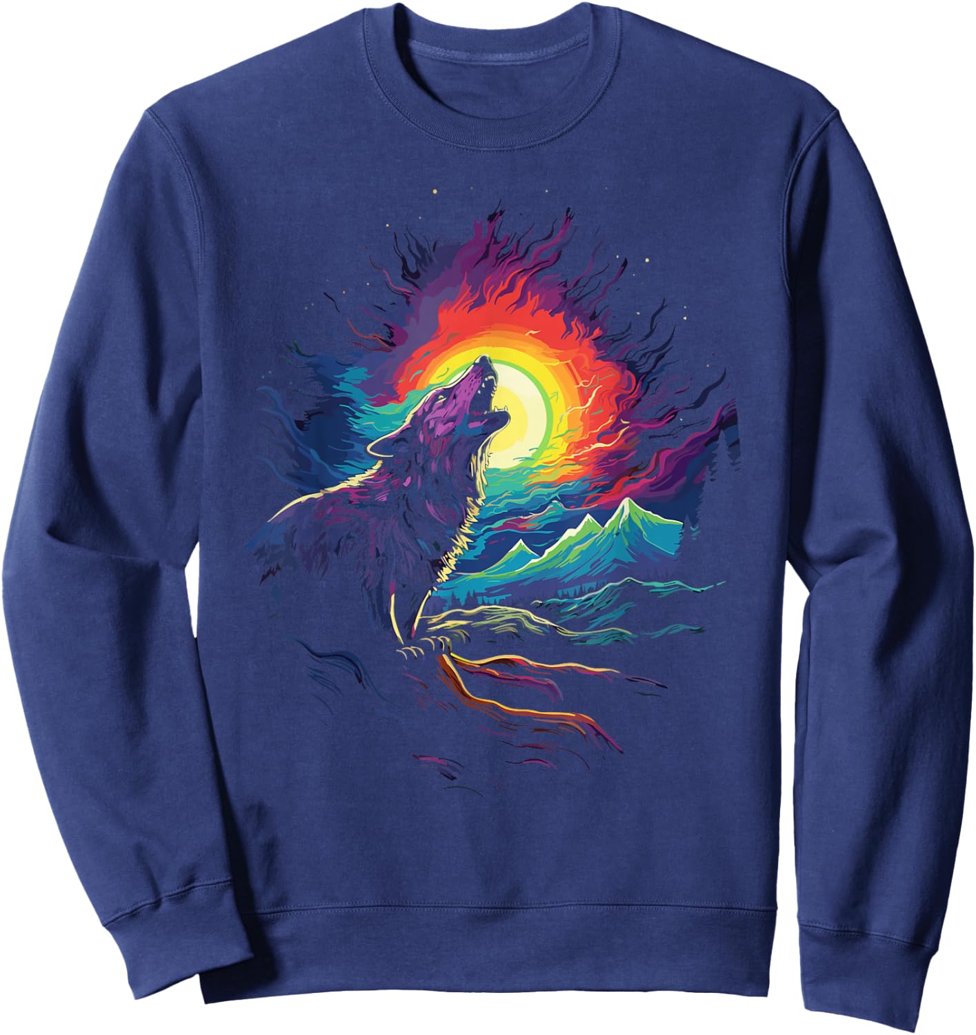 Howling Wolf Blacklight Painting Style the Full Moon Sweatshirt - Sweatshirt | Navy