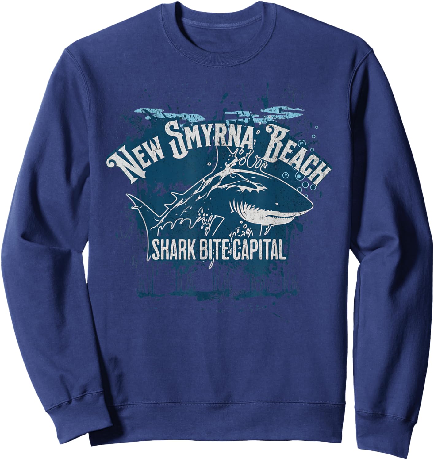 New Smyrna Beach: Shark Bite Capital Of The World Graphic Women Kids Sweatshirt - Sweatshirt | Navy