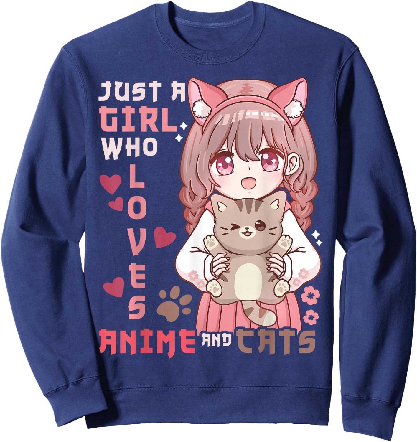 Anime Cat Girl Just a Girl Who Loves Anime and Cats Sweatshirt - Sweatshirt | Navy