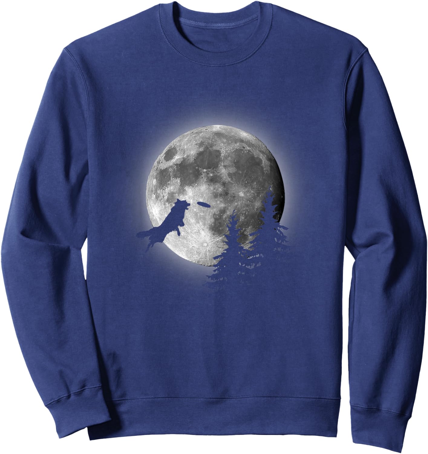 Border Collie Catching Frisbee Moon Sweatshirt - Sweatshirt | Navy