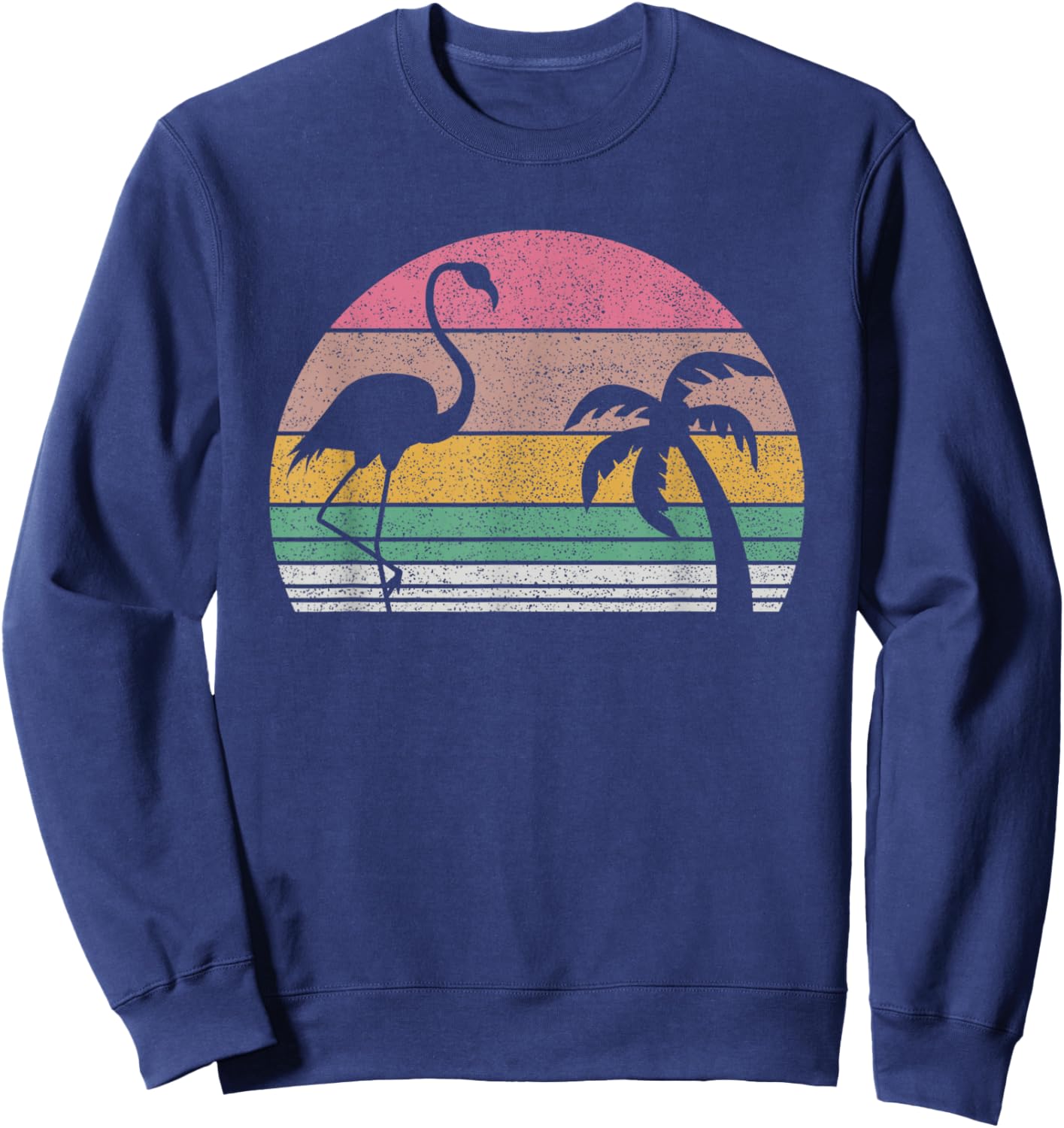 Vintage Retro Pink Flamingo 80s Miami Sweatshirt - Sweatshirt | Navy