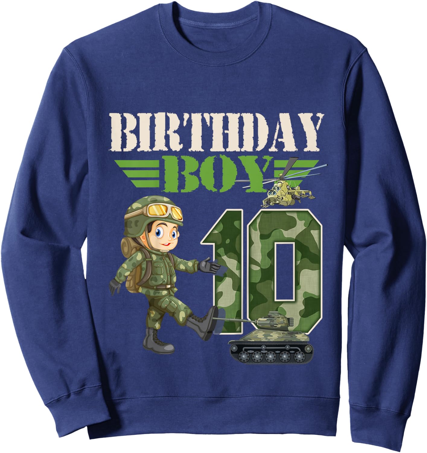 Kids 10th Birthday Military Themed Camo Boys 10 Yrs Old Soldier Sweatshirt - Sweatshirt | Navy