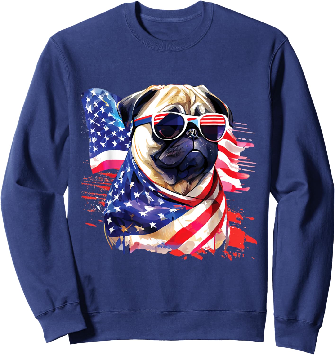 Patriotic Pug - USA American Flag Dog Lover Pet Owner Sweatshirt - Sweatshirt | Navy