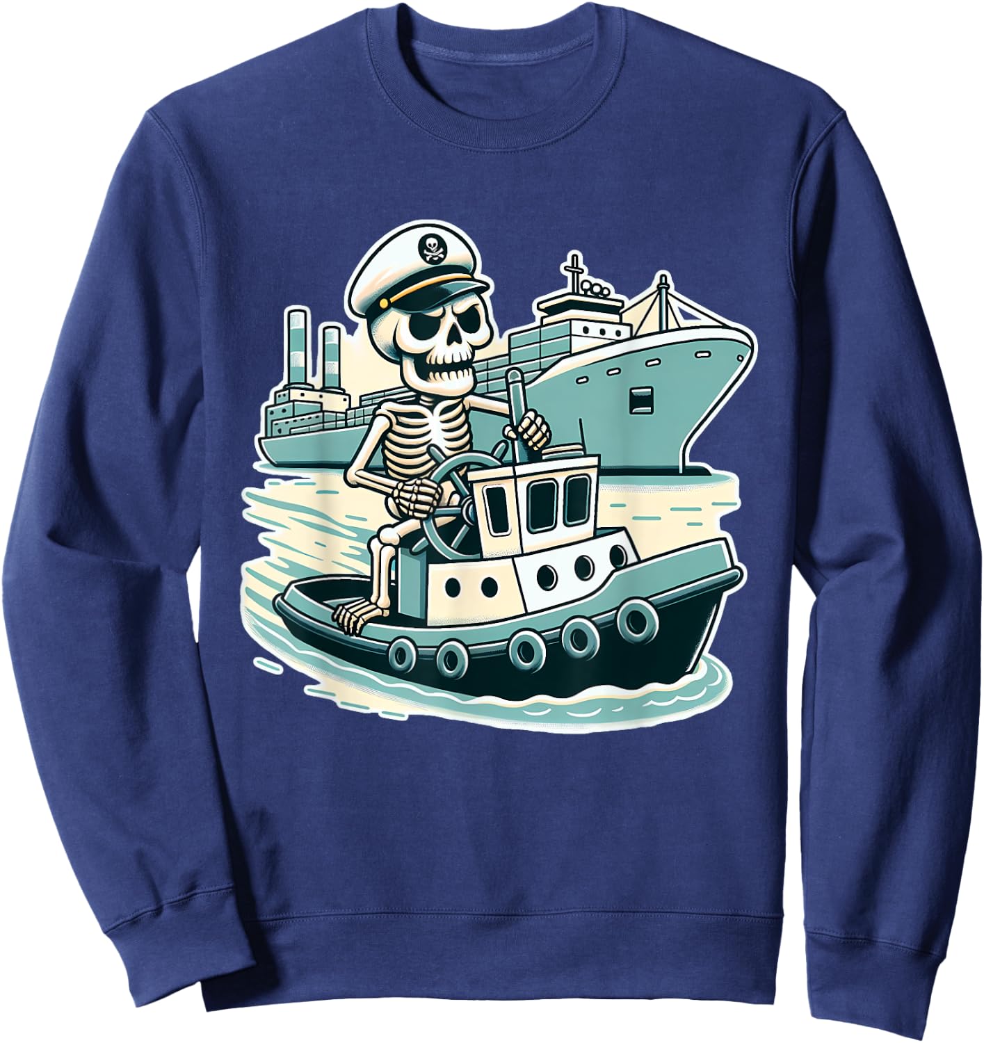 Halloween Skeleton Tugboat Captain Sweatshirt - Sweatshirt | Navy