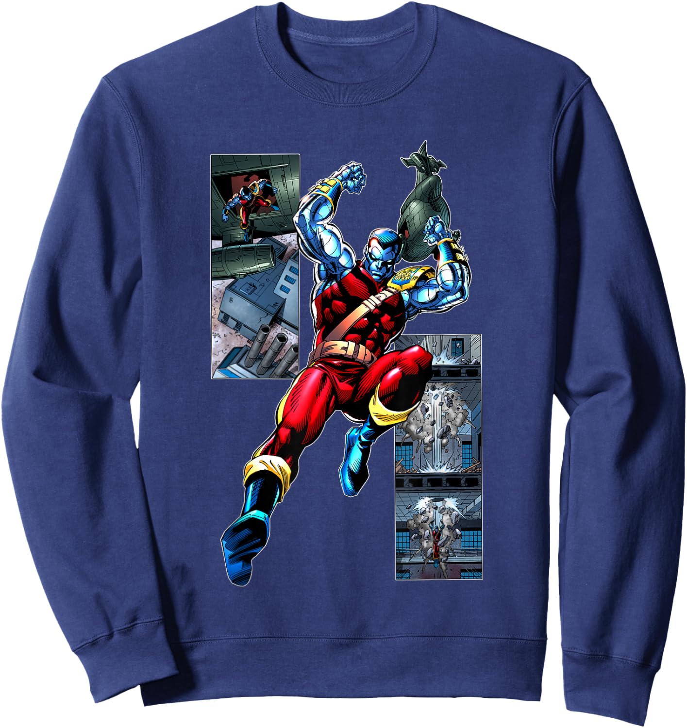 Marvel X-Men Colossus Jumping Through Roof Comic Panels Sweatshirt - Sweatshirt | Navy