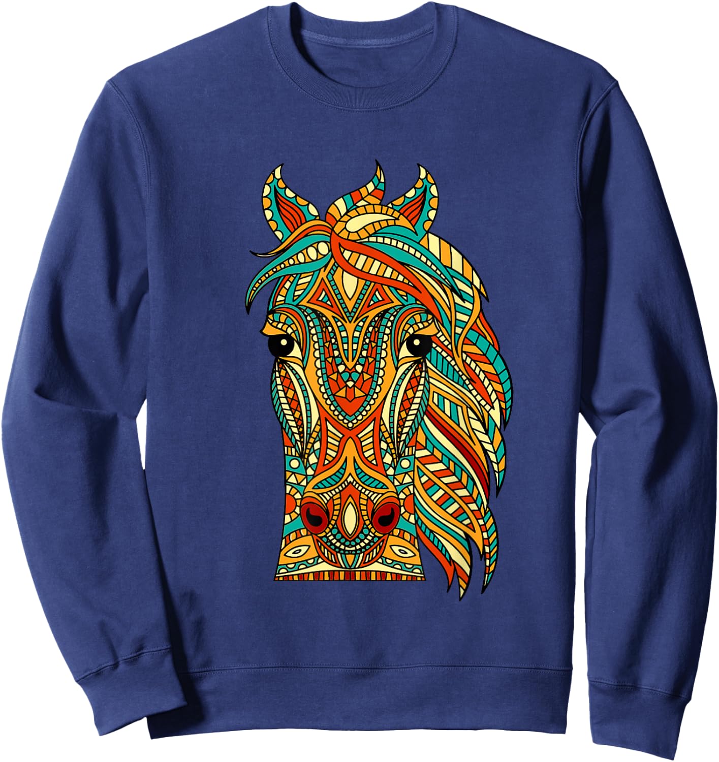 Tribal Horse Design - Horses Animal Lover Horseback Riding Sweatshirt - Sweatshirt | Navy