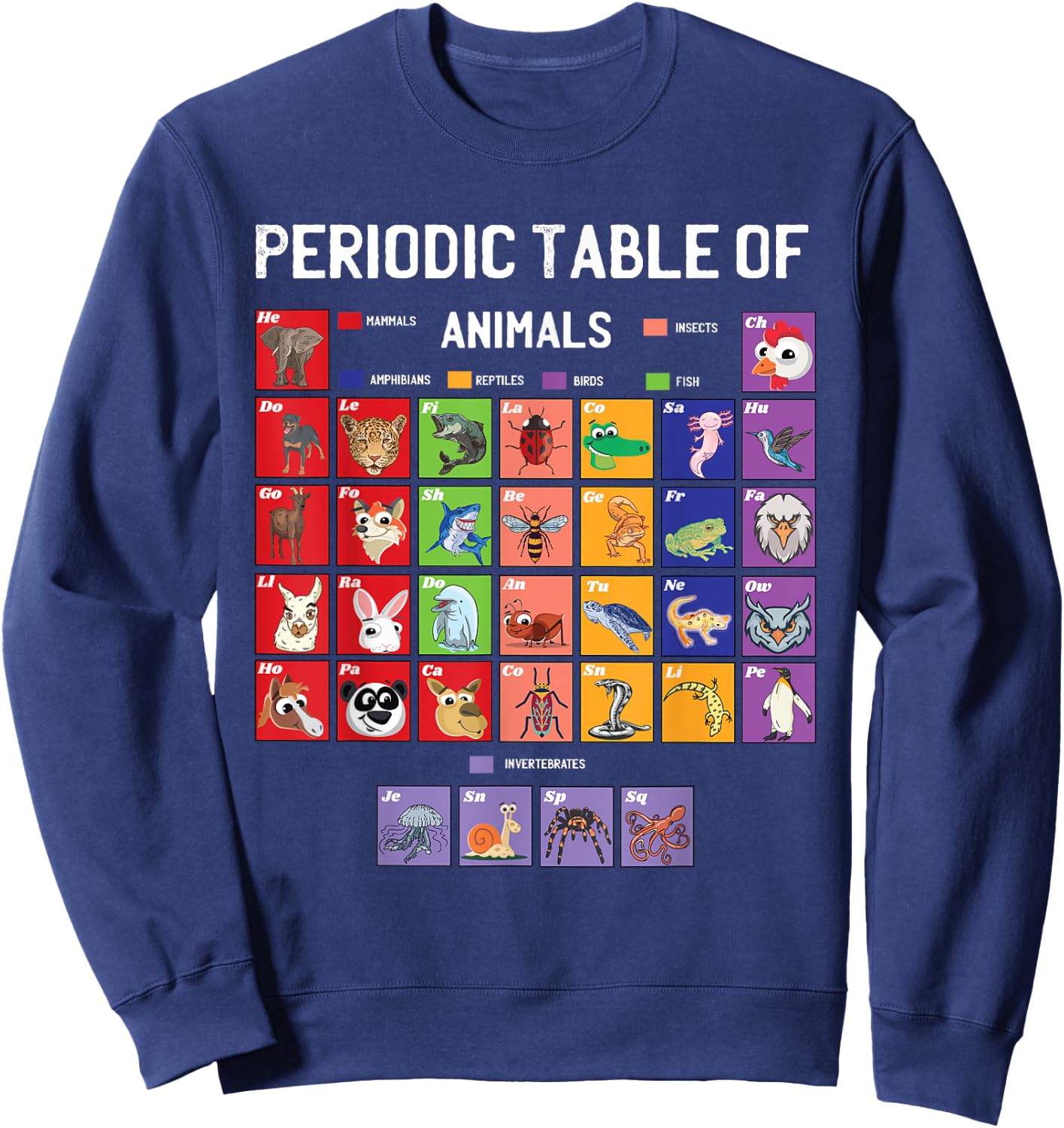 Science Periodic Table Of Animals Elements Chemists Nerd Sweatshirt - Sweatshirt | Navy