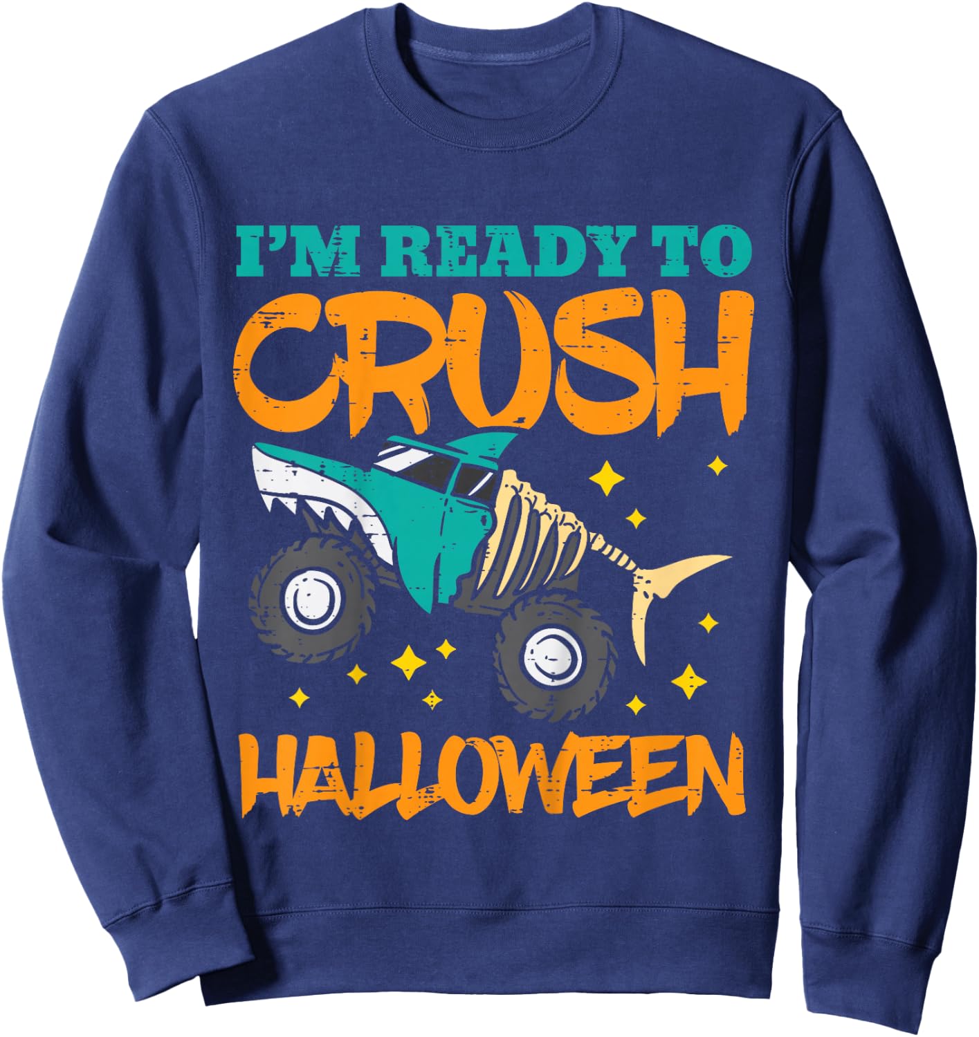 Kids Shark Skeleton Monster Truck Crush Halloween Toddler Boys Sweatshirt - Sweatshirt | Navy