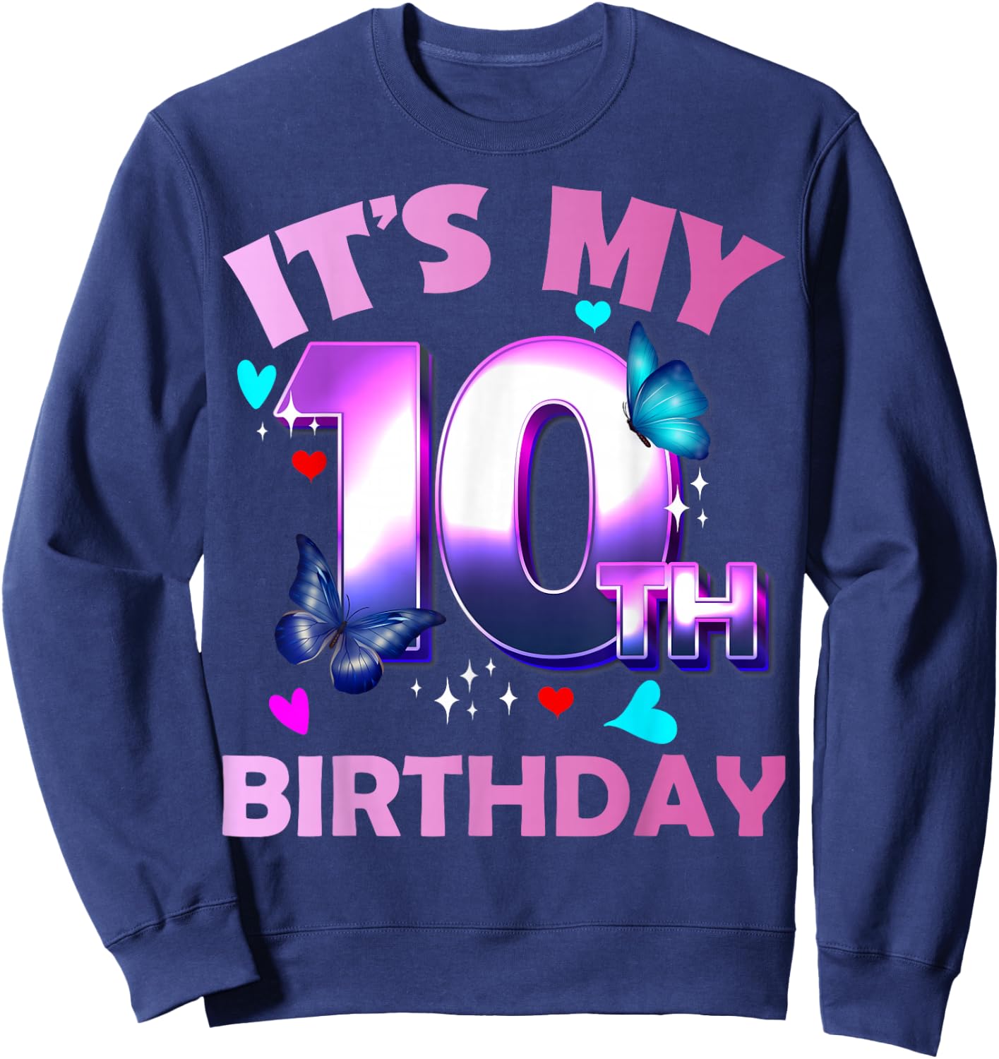 Butterflies - Girls and Boys - It´s My 10th Birthday Sweatshirt - Sweatshirt | Navy
