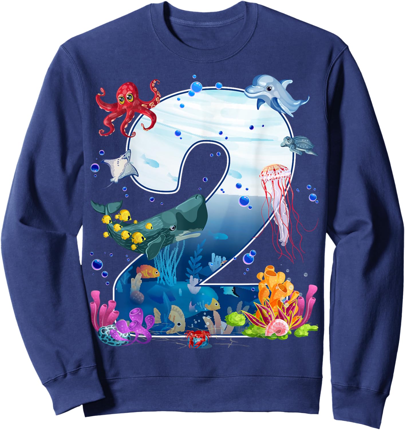 2nd Birthday Party Ocean 2 Year Old Sea Fish Aquarium Boy Sweatshirt - Sweatshirt | Navy