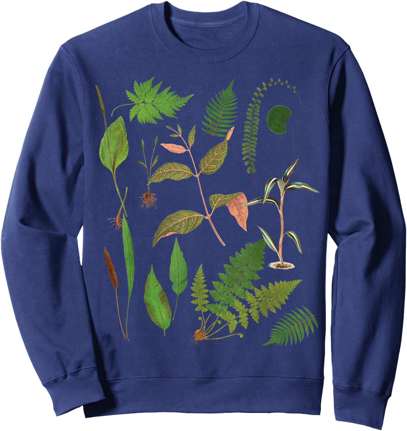 Vintage Botanical Flower Fern Leaf Green Plant Botany Sweatshirt - Sweatshirt | Navy