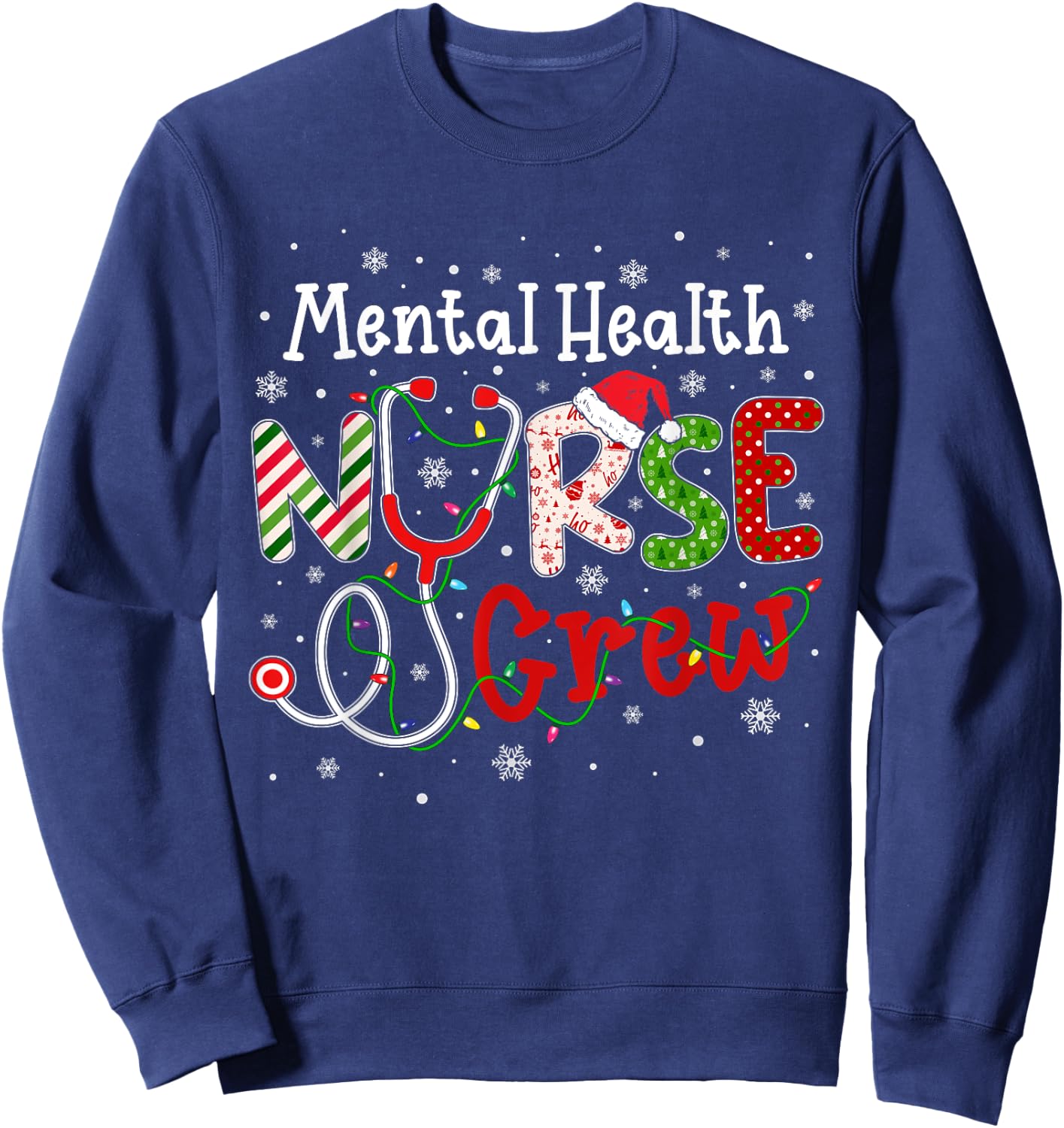 Mental Health Christmas Nurse Crew Nursing Christmas Pattern Sweatshirt - Sweatshirt | Navy