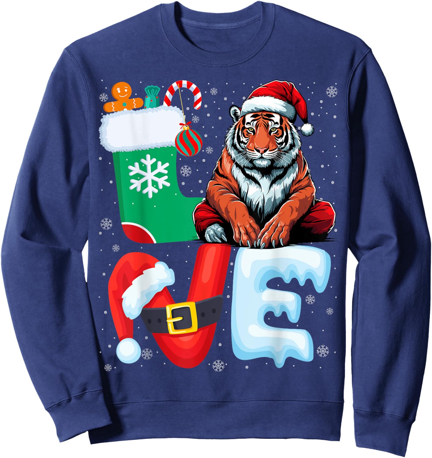 Tiger Lover Santa Hat Xmas Holiday Tiger Christmas Sweatshirt - Sweatshirt | Navy
