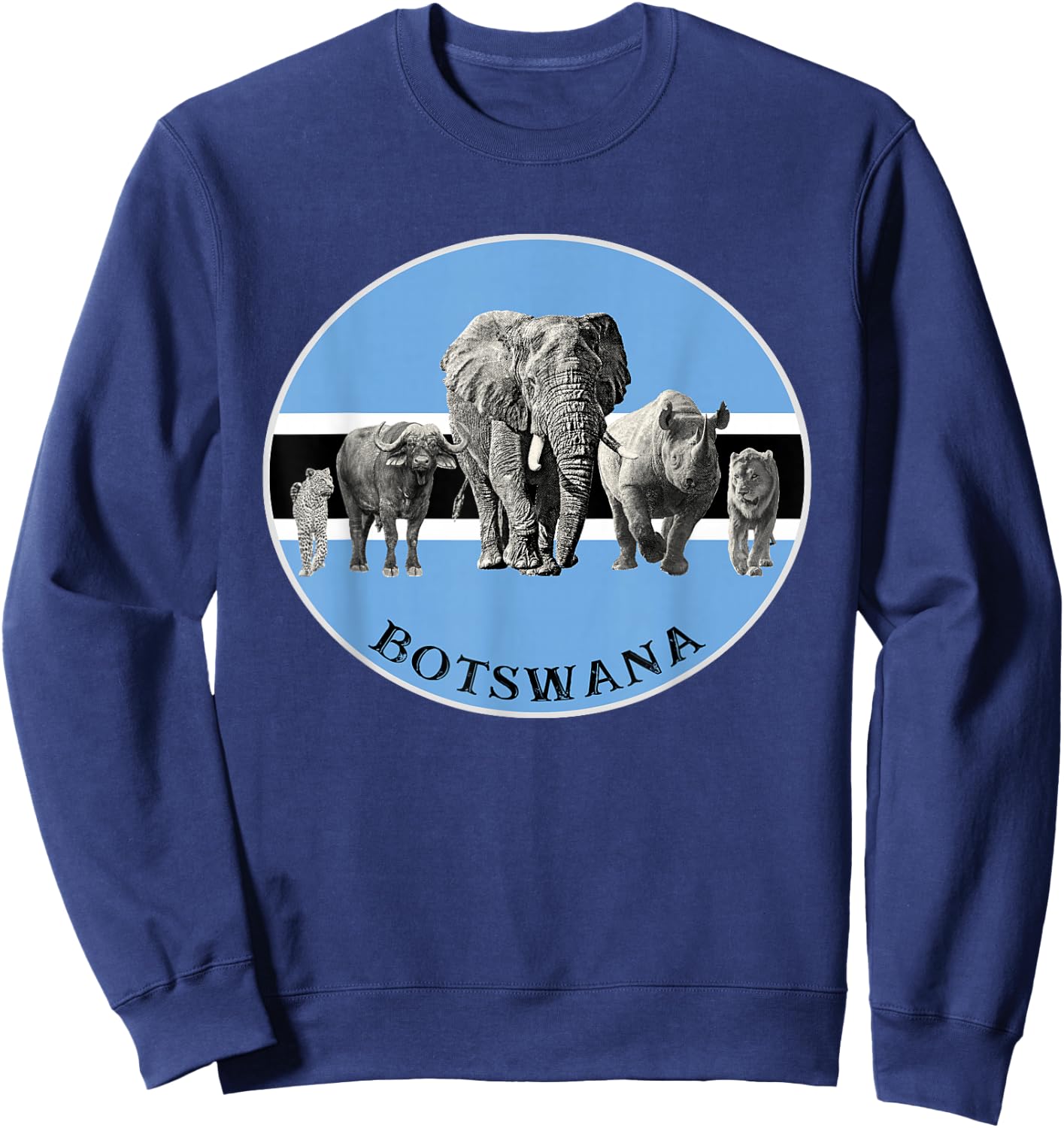 Proudly Botswana Big 5 on Botswana Flag for Wildlife Fans Sweatshirt - Sweatshirt | Navy