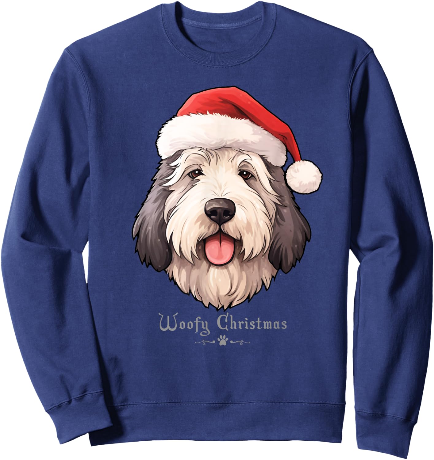 Old English Sheepdog Funny Woofy Christmas Simple Design Sweatshirt - Sweatshirt | Navy
